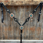 Black Basketweave Teal and Champagne One Ear Tack Set #OEBC532