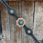 Black Basketweave Teal and Champagne One Ear Tack Set #OEBC532
