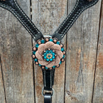 Black Basketweave Teal and Champagne One Ear Tack Set #OEBC532