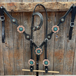 Black Basketweave Teal and Champagne One Ear Tack Set #OEBC532