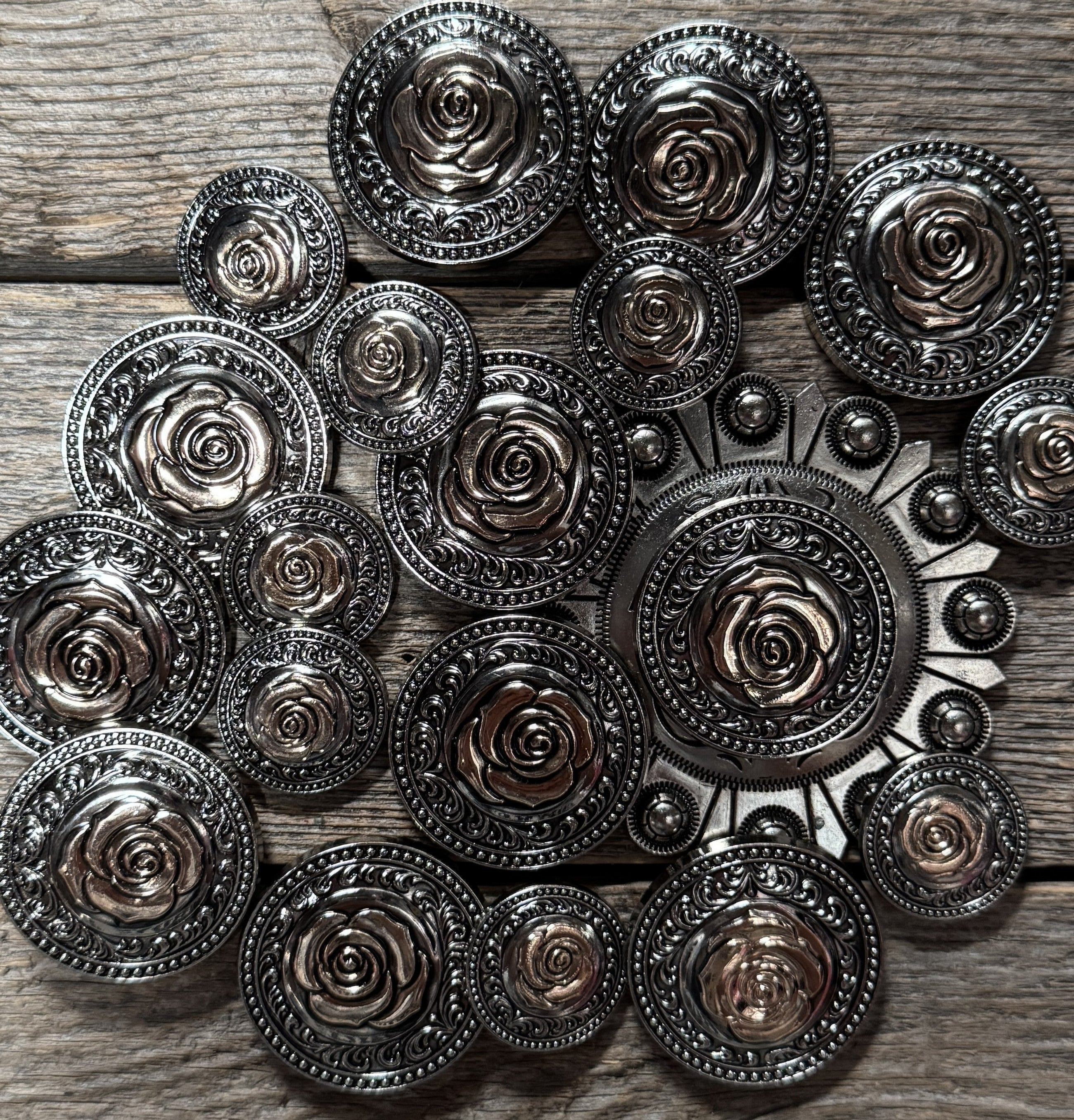 Antique Silver and Brass Rose Concho #W264