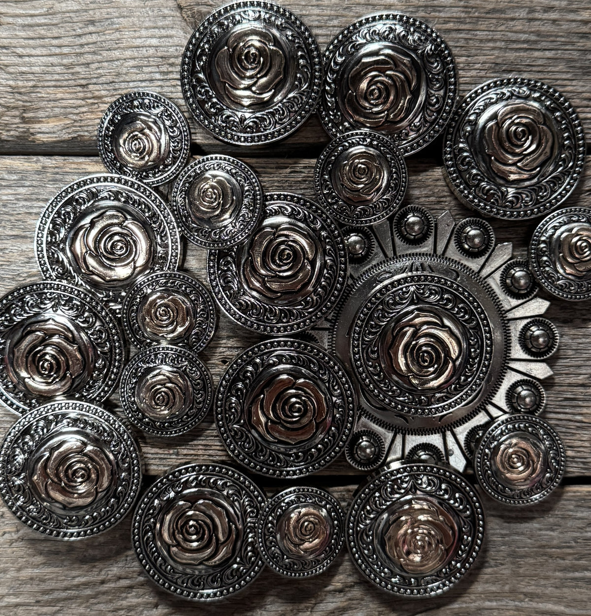 Antique Silver and Brass Rose Concho #W264