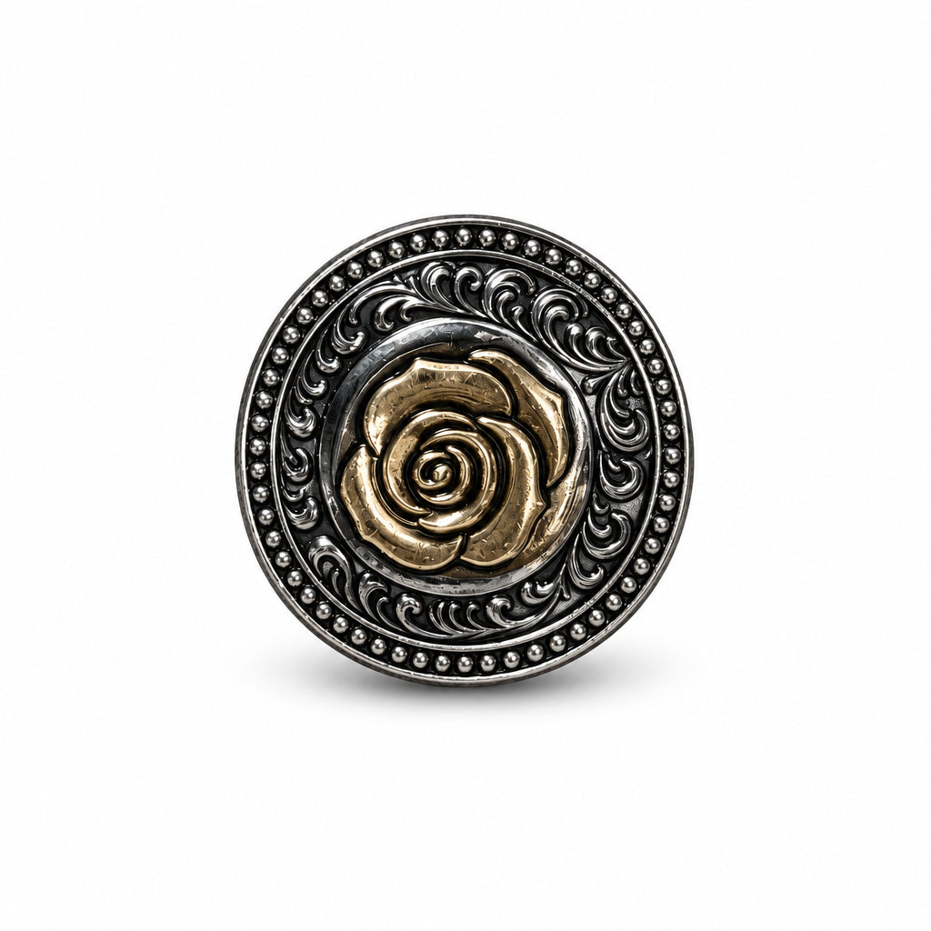 Antique Silver and Brass Rose Concho #W264