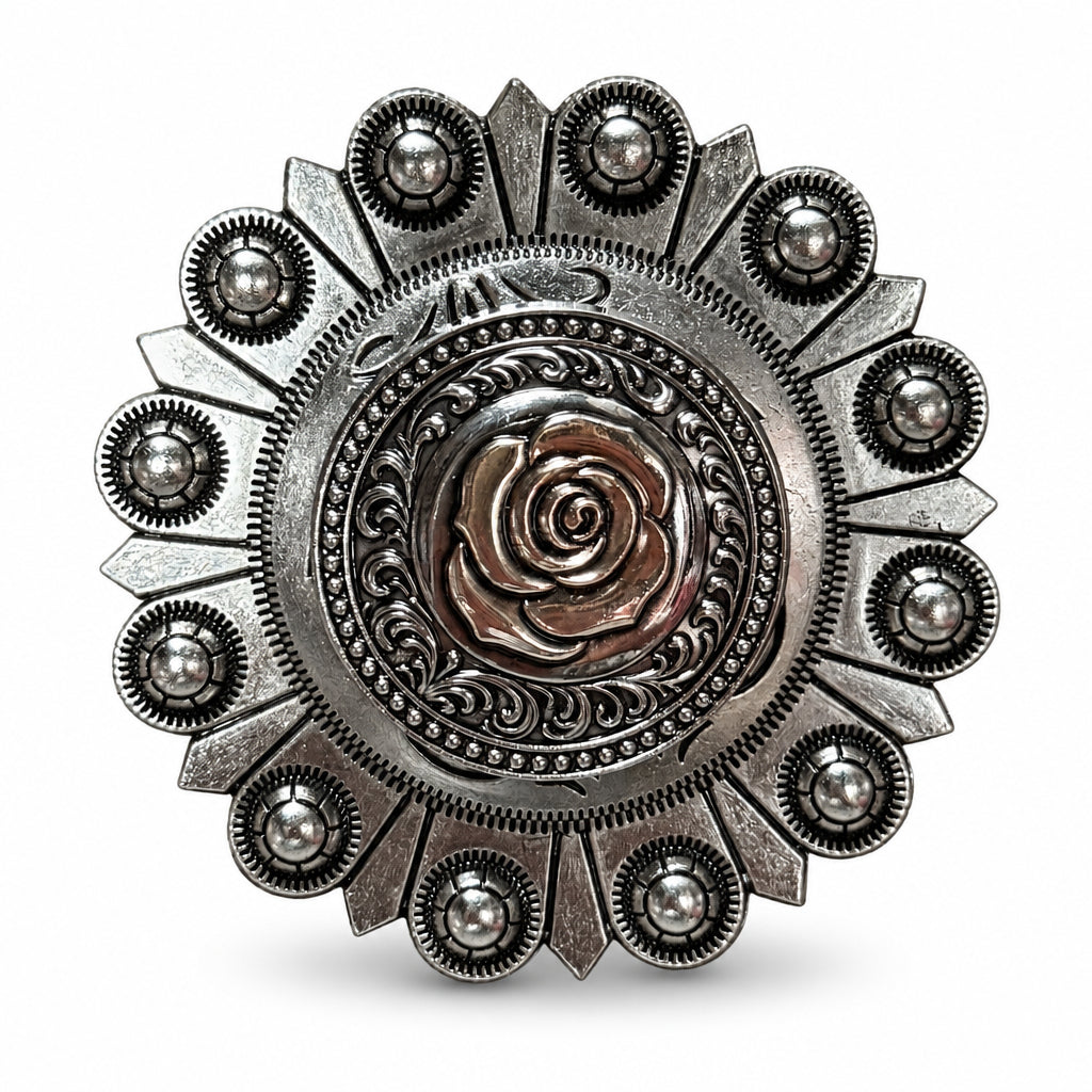 Antique Silver and Brass Rose Concho #W264