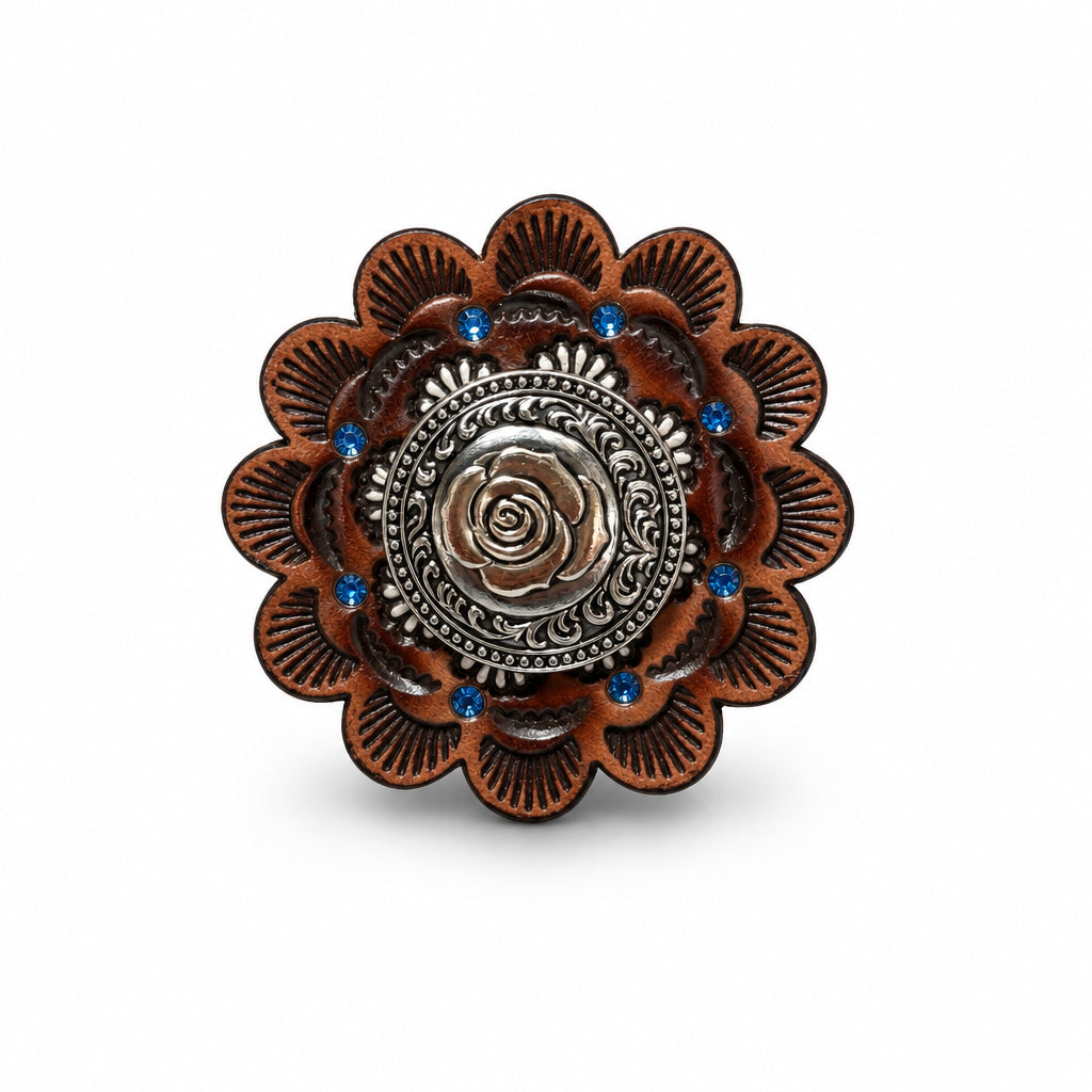 Antique Silver and Brass Rose Concho #W264