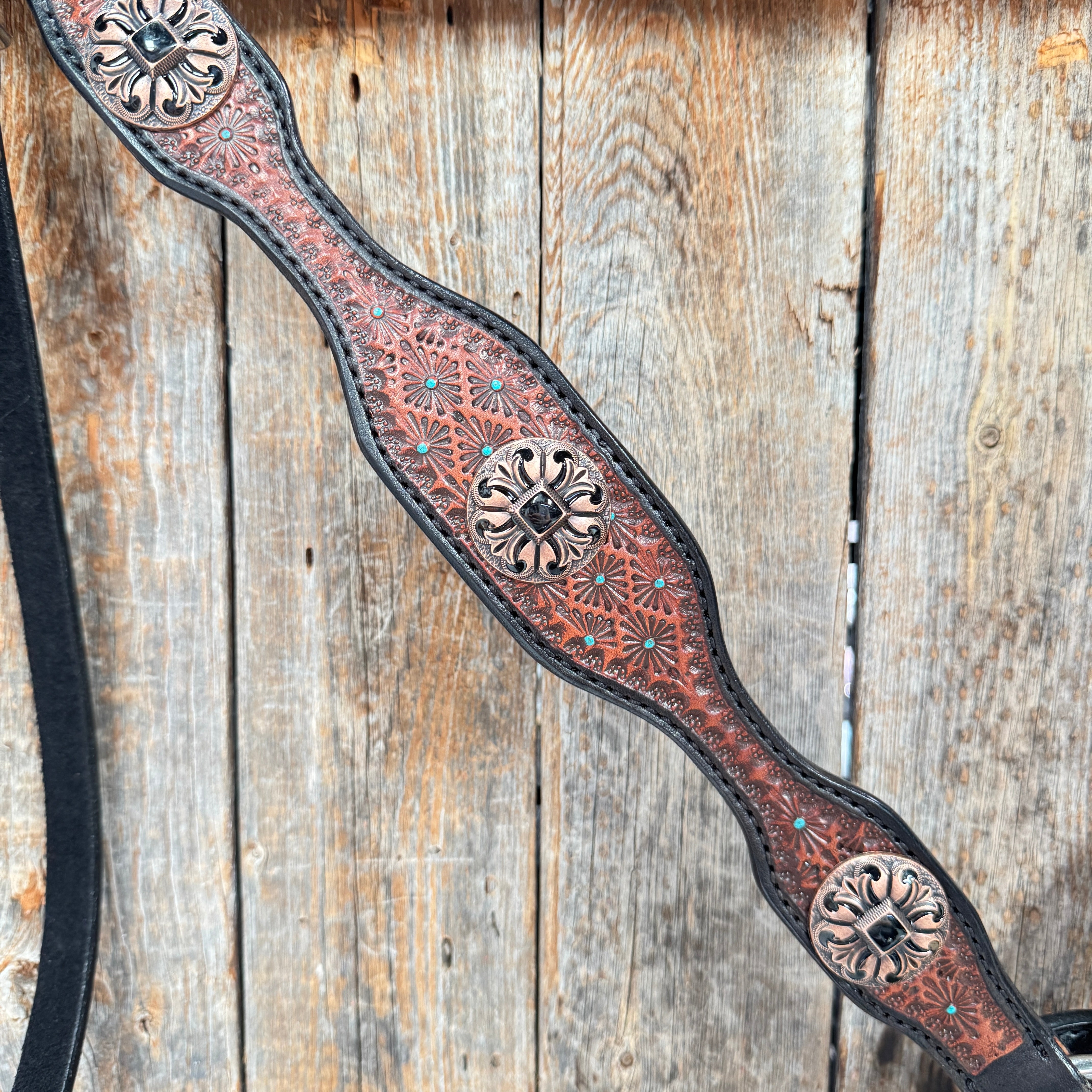 Teal Diamond and Black Fleur De Lis Browband / One Ear - Breastcollar Tack Set #BBBC658