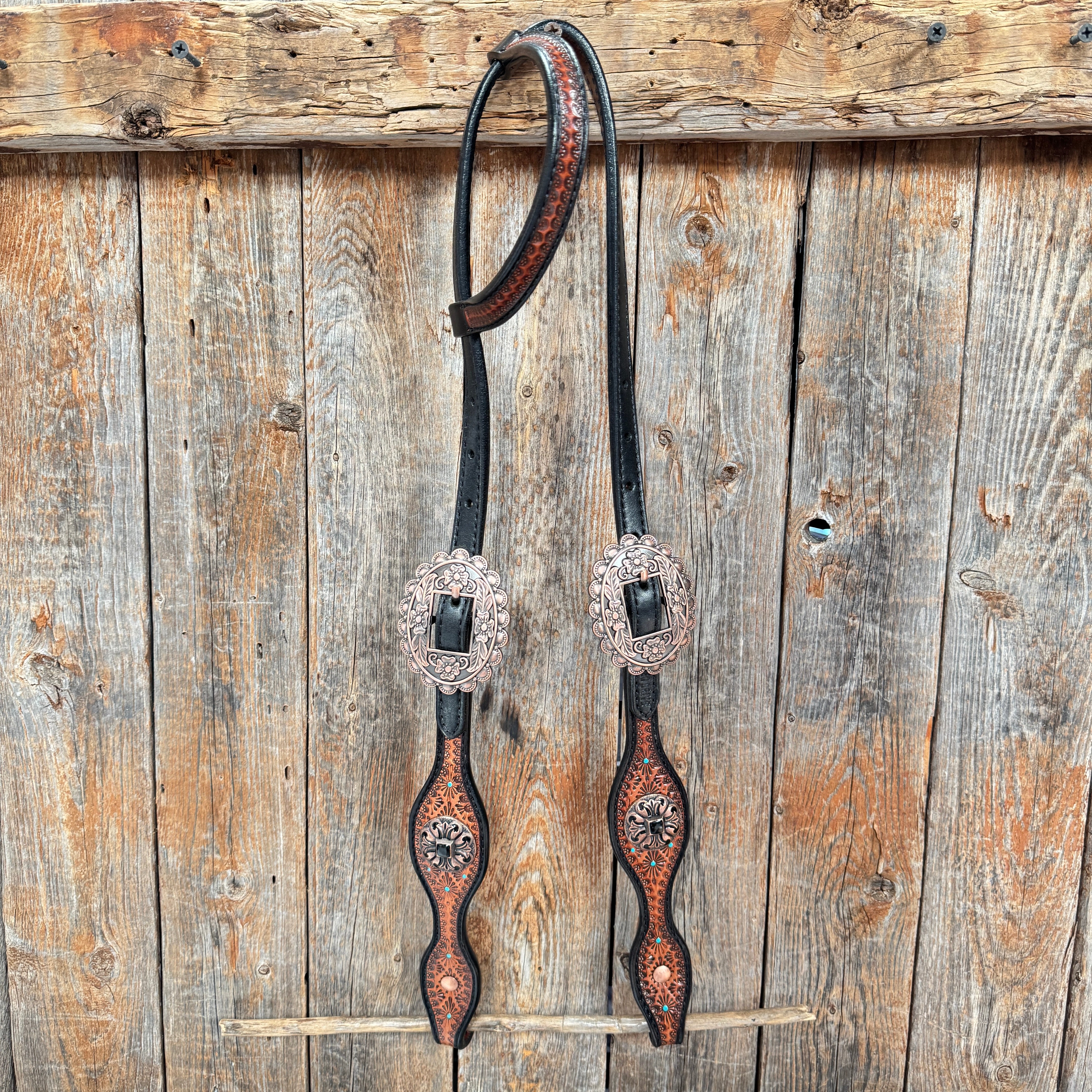 Teal Diamond and Black Fleur De Lis Browband / One Ear - Breastcollar Tack Set #BBBC658