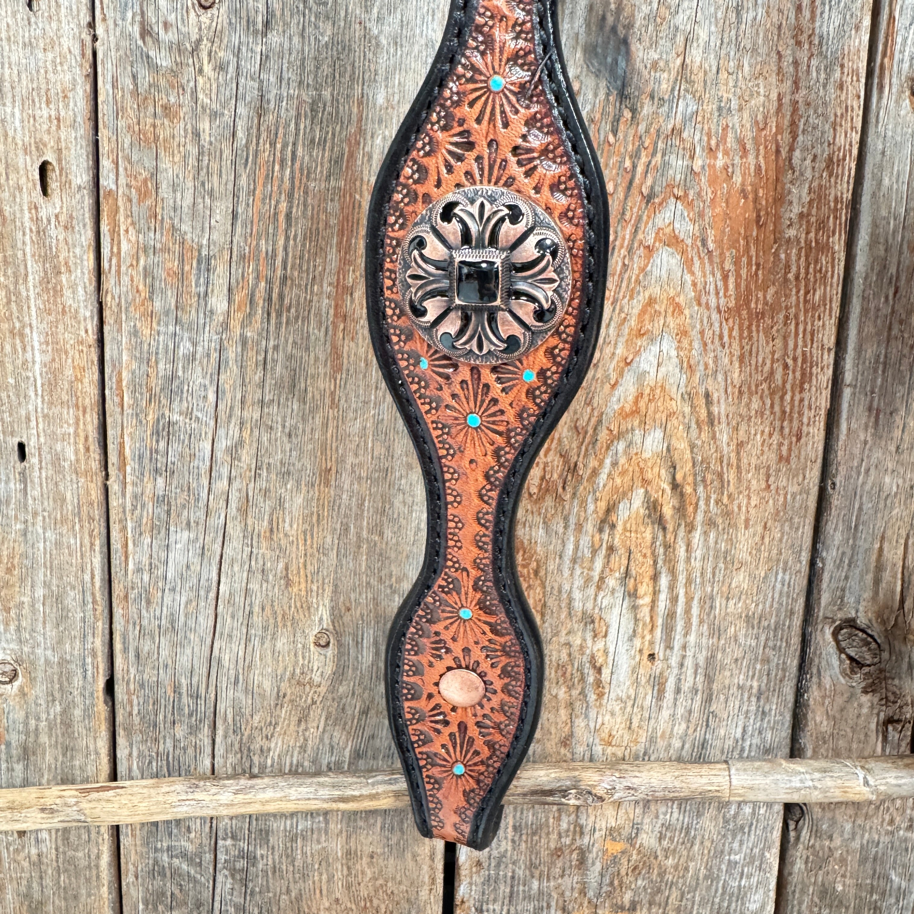 Teal Diamond and Black Fleur De Lis Browband / One Ear - Breastcollar Tack Set #BBBC658