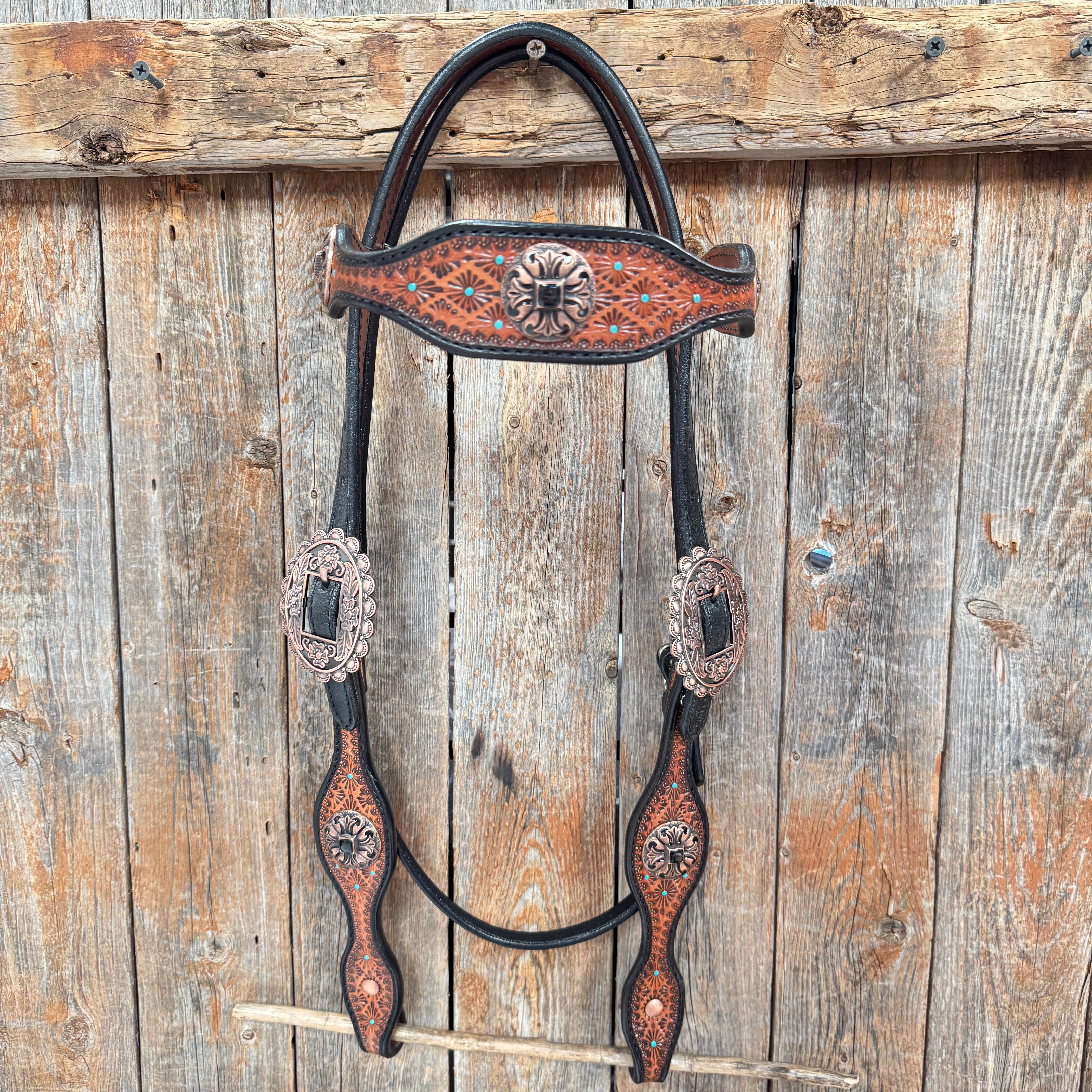 Teal Diamond and Black Fleur De Lis Browband / One Ear - Breastcollar Tack Set #BBBC658