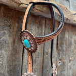Light Oil Buckaroo Roper Copper and Turquoise One Ear & Breastcollar Tack Set #OEBC533