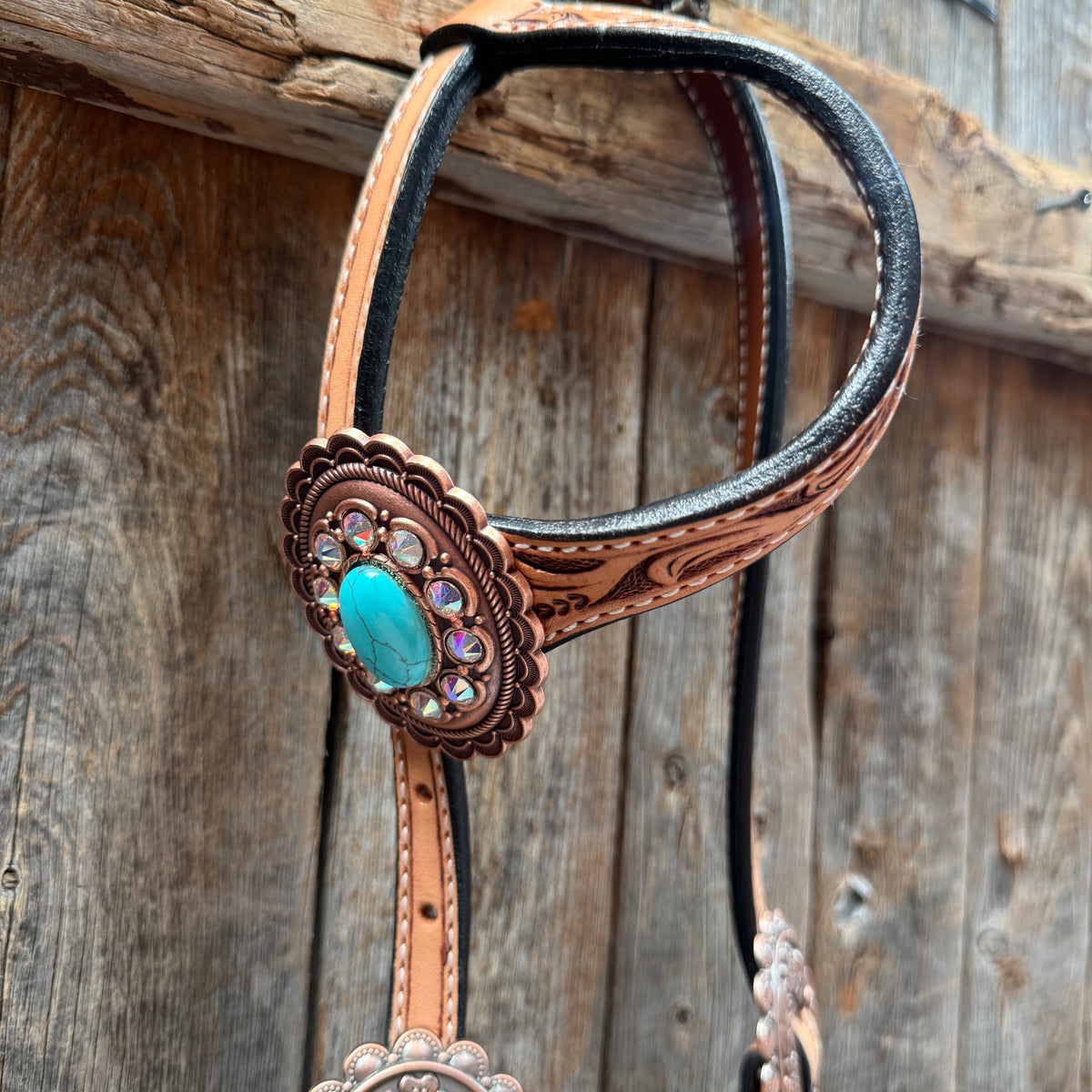 Light Oil Buckaroo Roper Copper and Turquoise One Ear & Breastcollar Tack Set #OEBC533