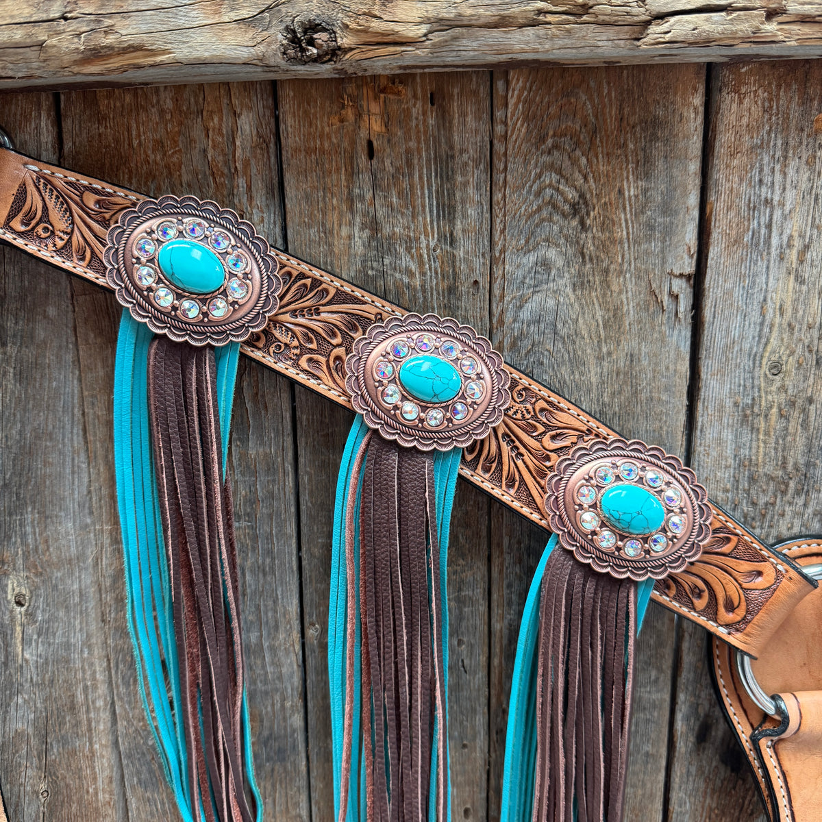 Light Oil Buckaroo Roper Copper and Turquoise One Ear & Breastcollar Tack Set #OEBC533