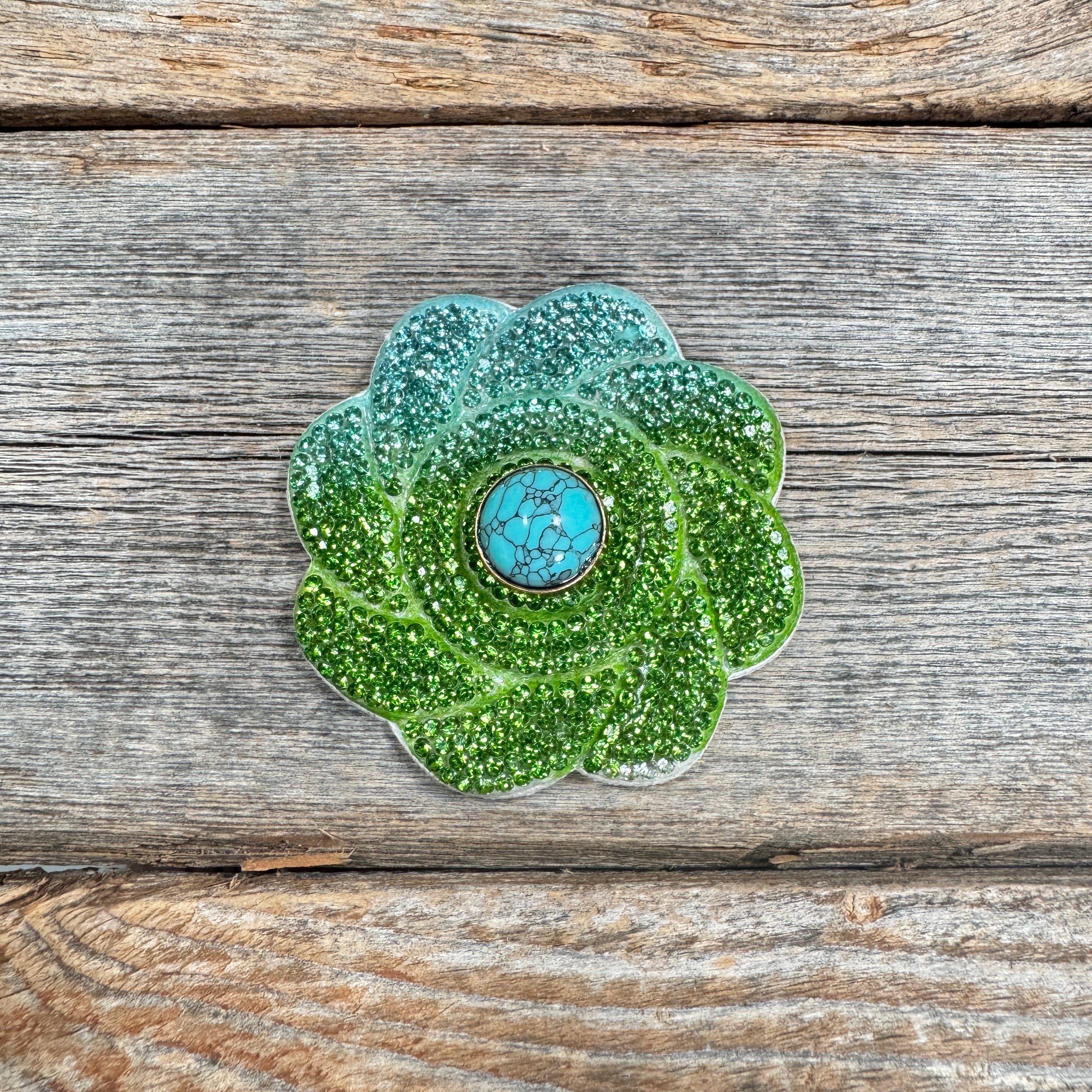 Blue and Green Flower Rhinestone Rosette - Assorted Conchos
