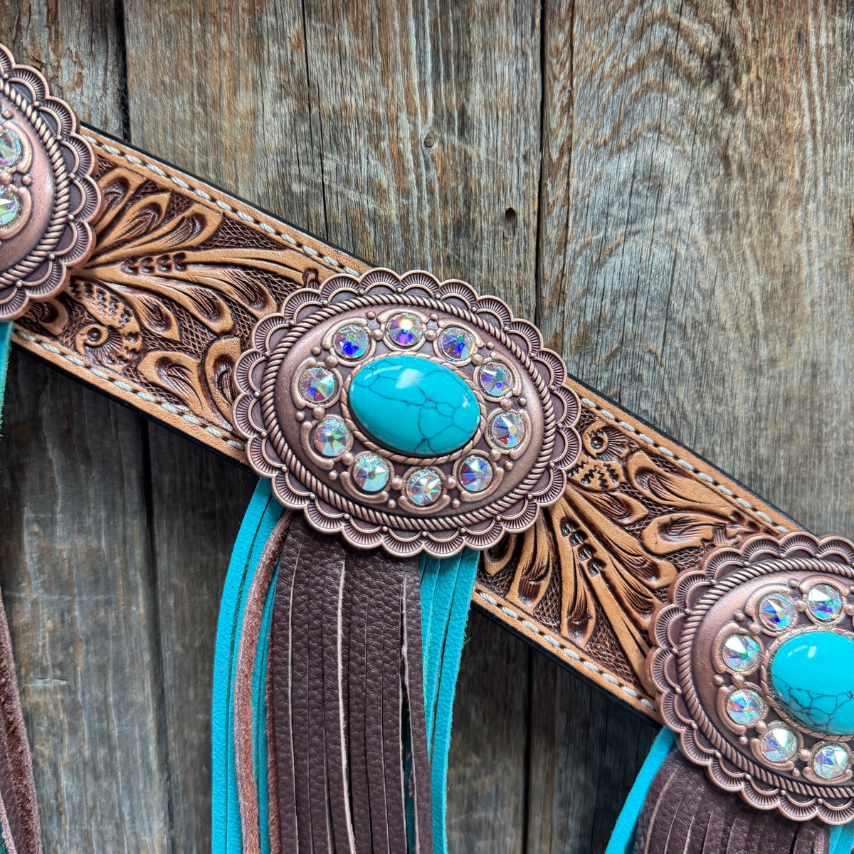 Light Oil Buckaroo Roper Copper and Turquoise One Ear & Breastcollar Tack Set #OEBC533
