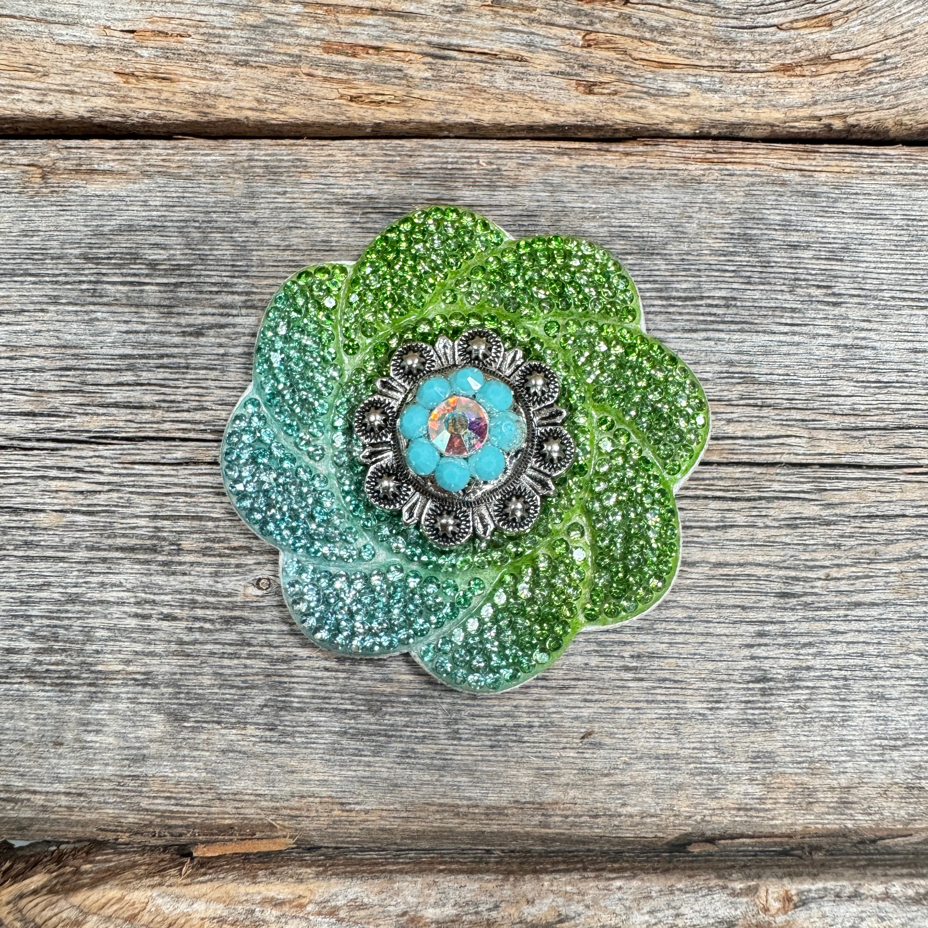 Blue and Green Flower Rhinestone Rosette - Assorted Conchos