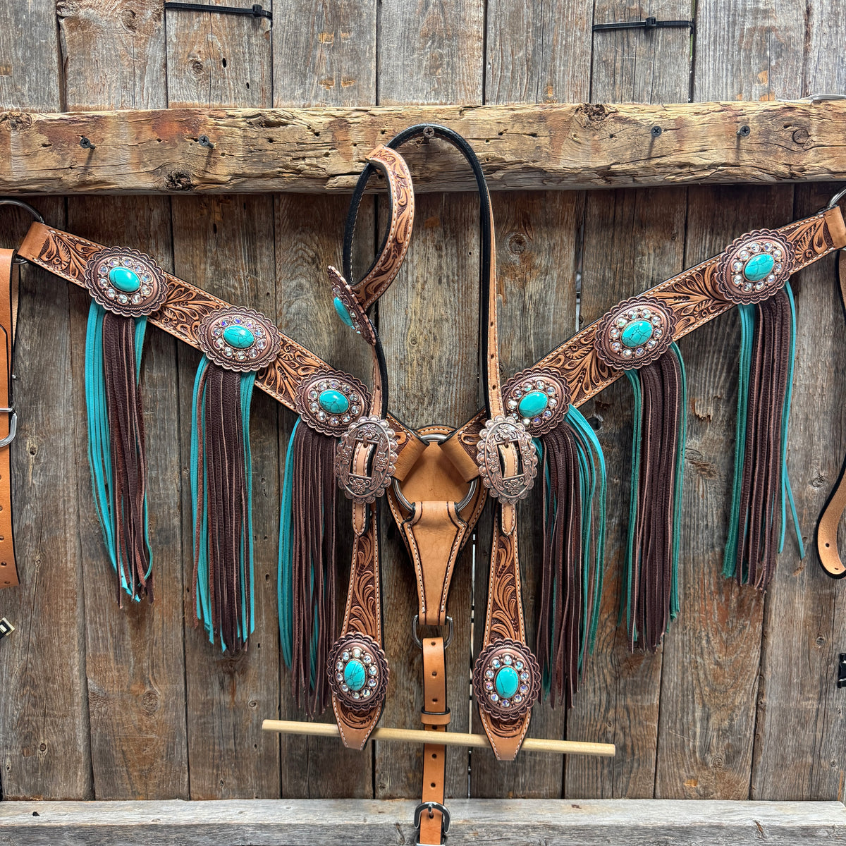 Light Oil Buckaroo Roper Copper and Turquoise One Ear & Breastcollar Tack Set #OEBC533