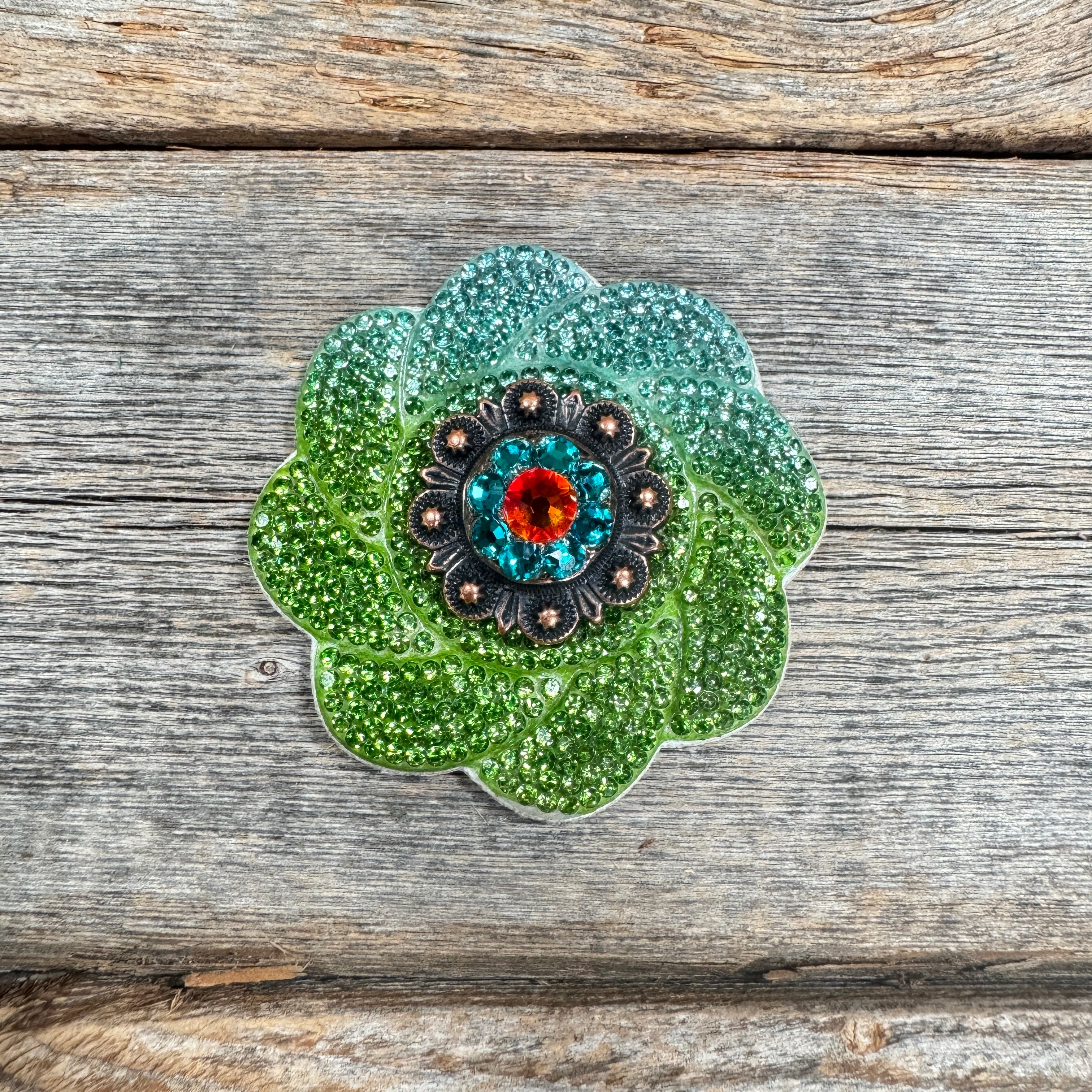 Blue and Green Flower Rhinestone Rosette - Assorted Conchos