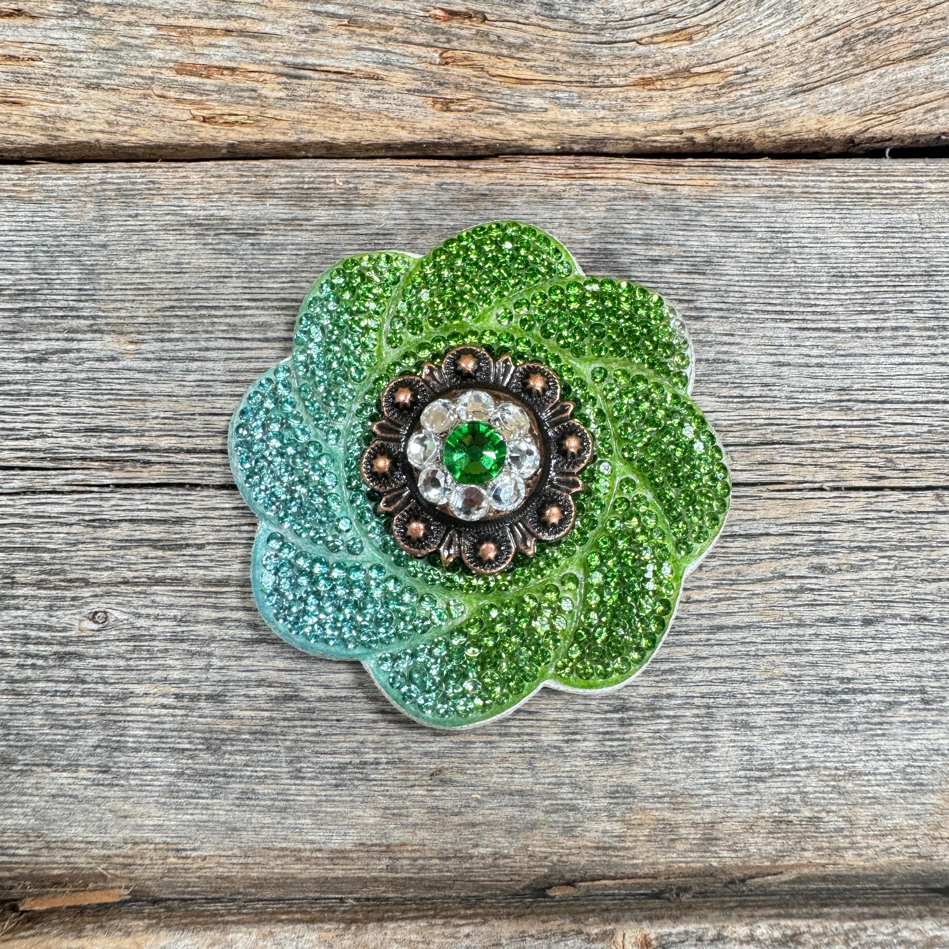 Blue and Green Flower Rhinestone Rosette - Assorted Conchos