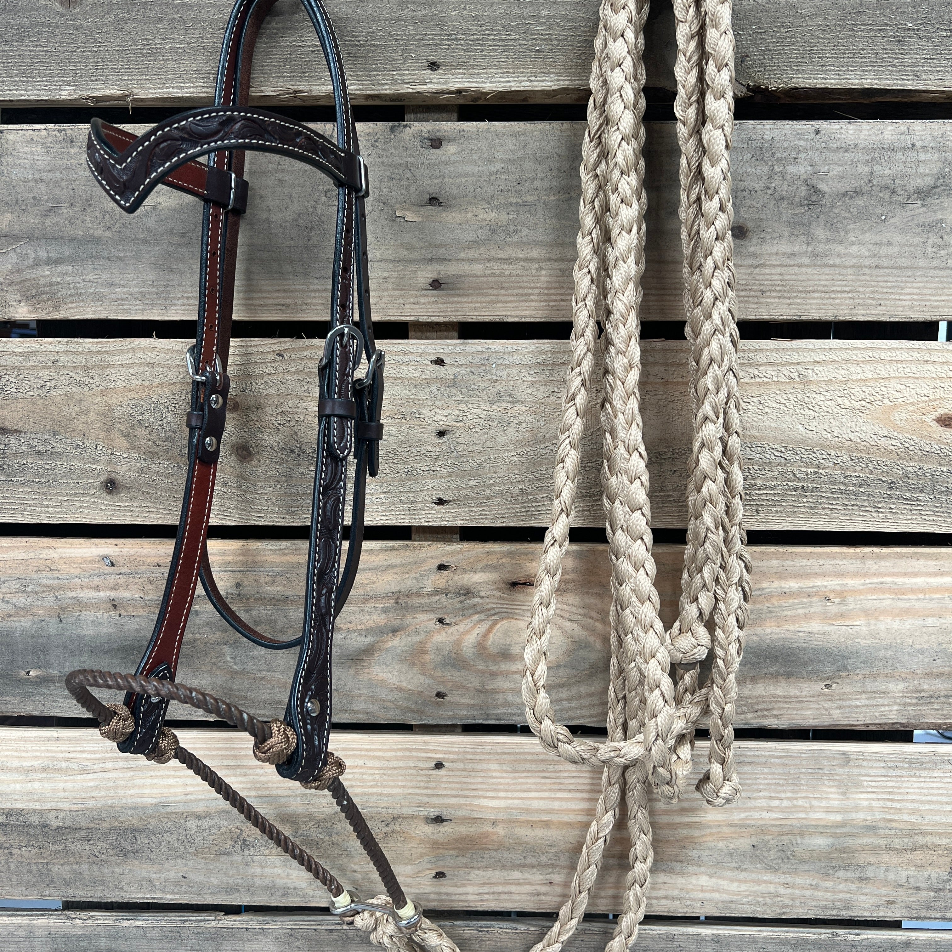 Dark Oil Floral V-Brow Tan Loping Hackamore #LHK031