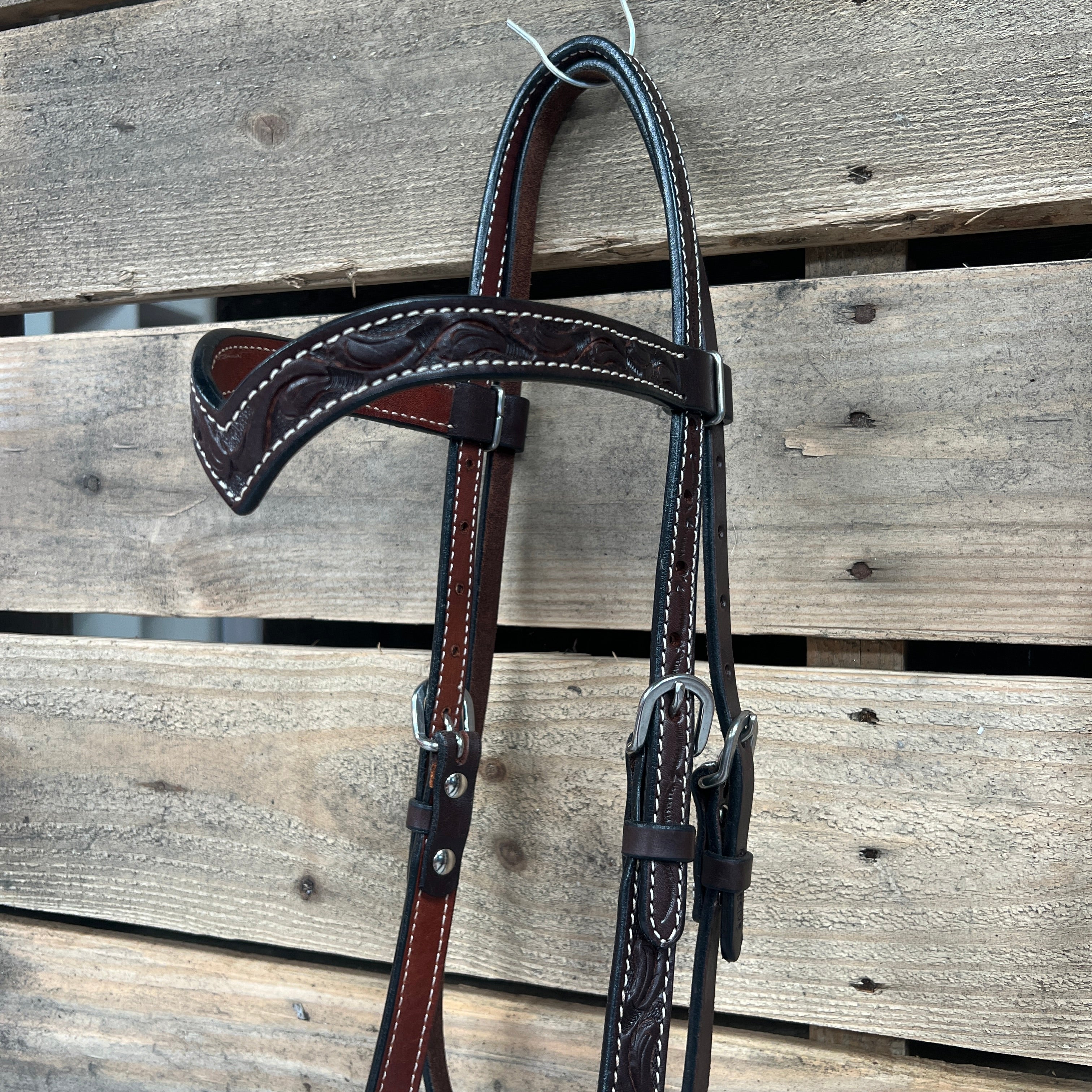 Dark Oil Floral V-Brow Tan Loping Hackamore #LHK031