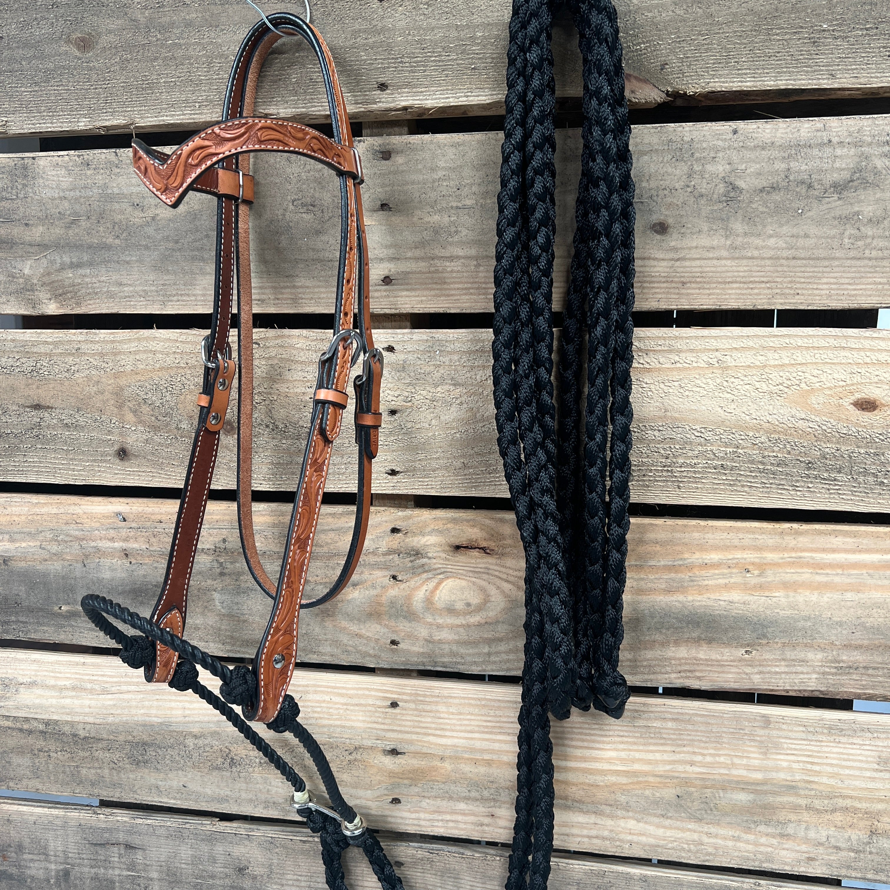 Light Oil Floral V-Brow Black Loping Hackamore #LHK036