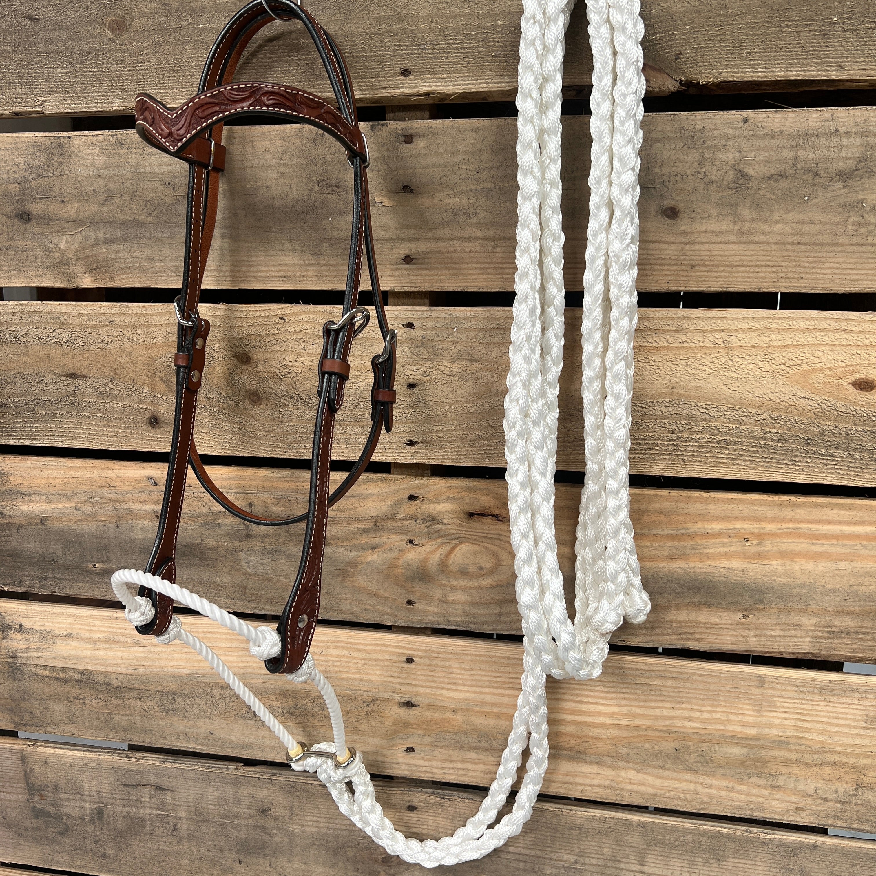 Medium Oil Floral V-Brow White Loping Hackamore #LHK032