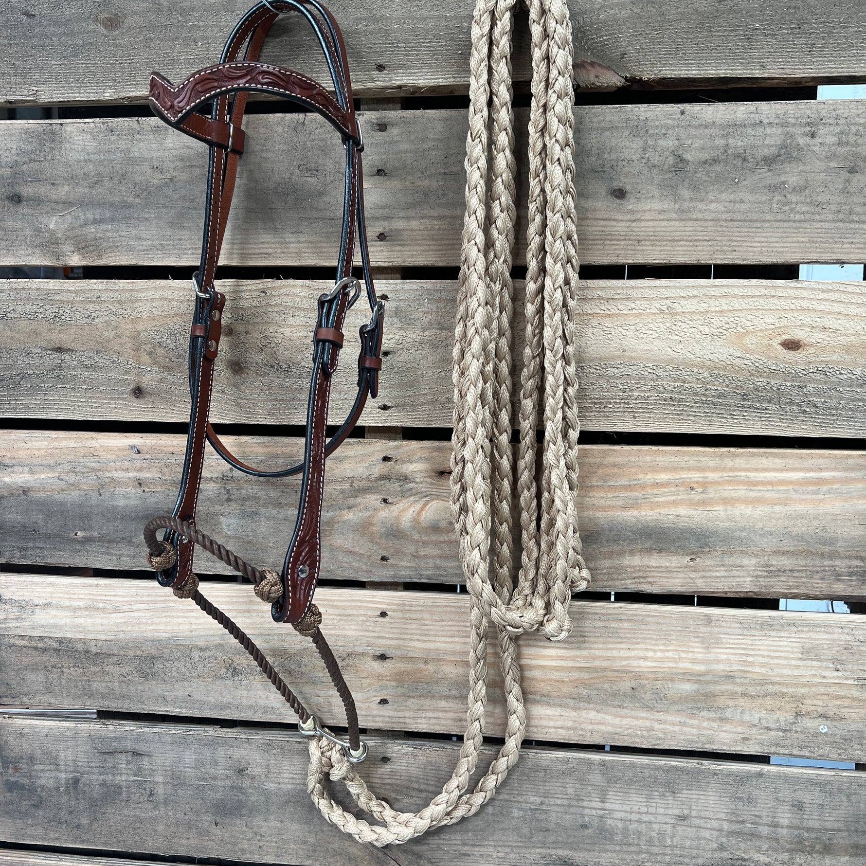 Medium Oil Floral V-Brow Tan Loping Hackamore #LHK033