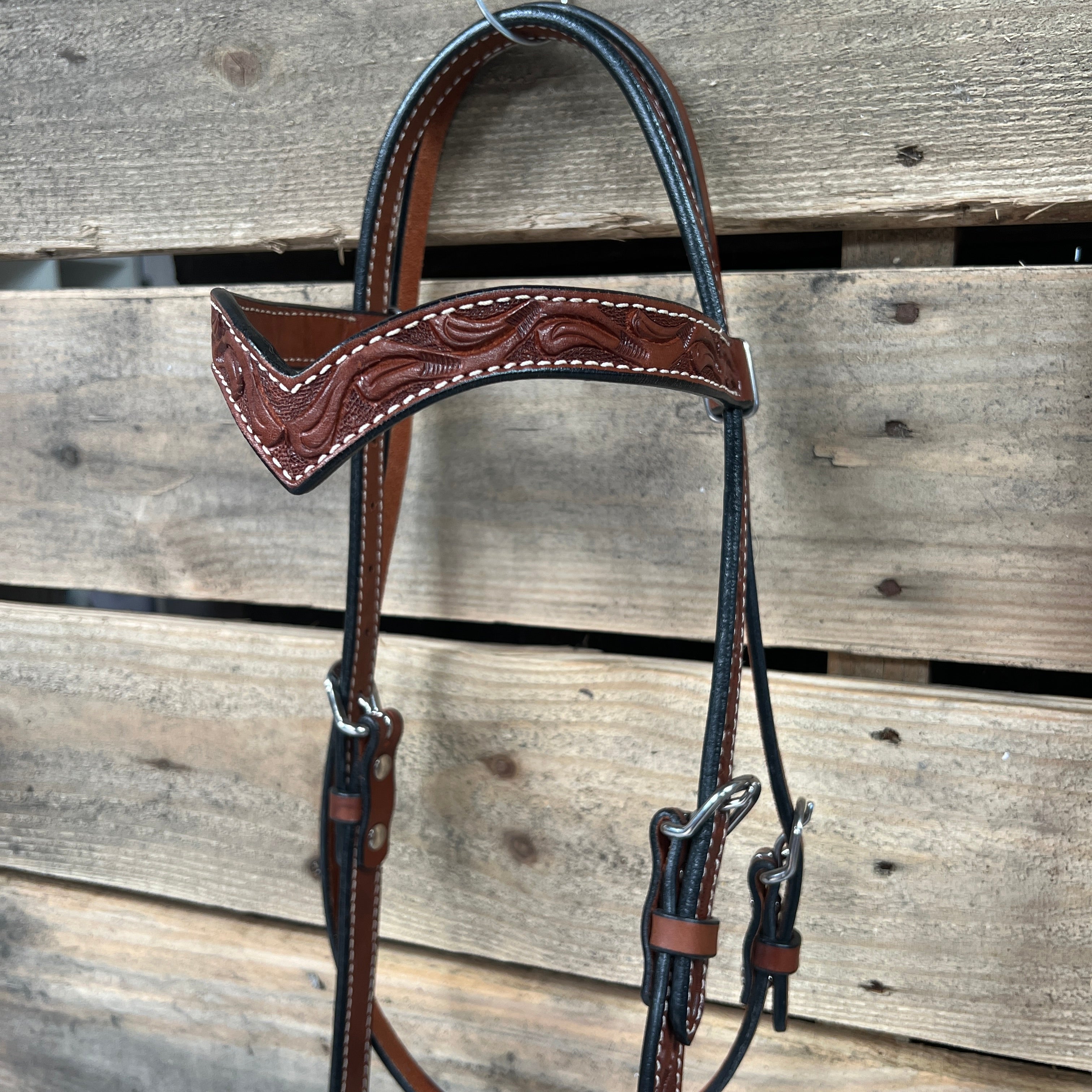 Medium Oil Floral V-Brow Tan Loping Hackamore #LHK033