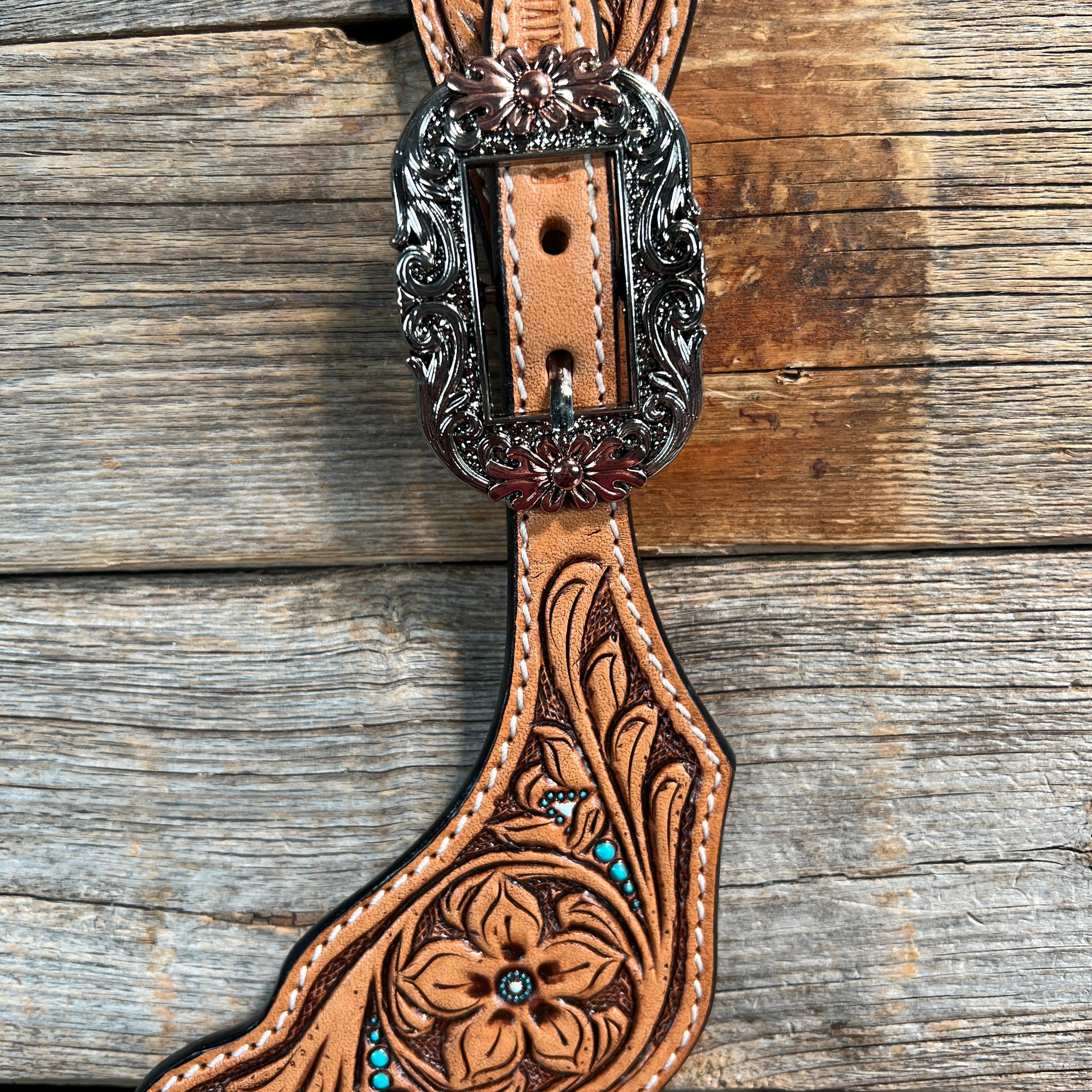 Floral Teal Dot Spur Straps - Copper Flower #SS106