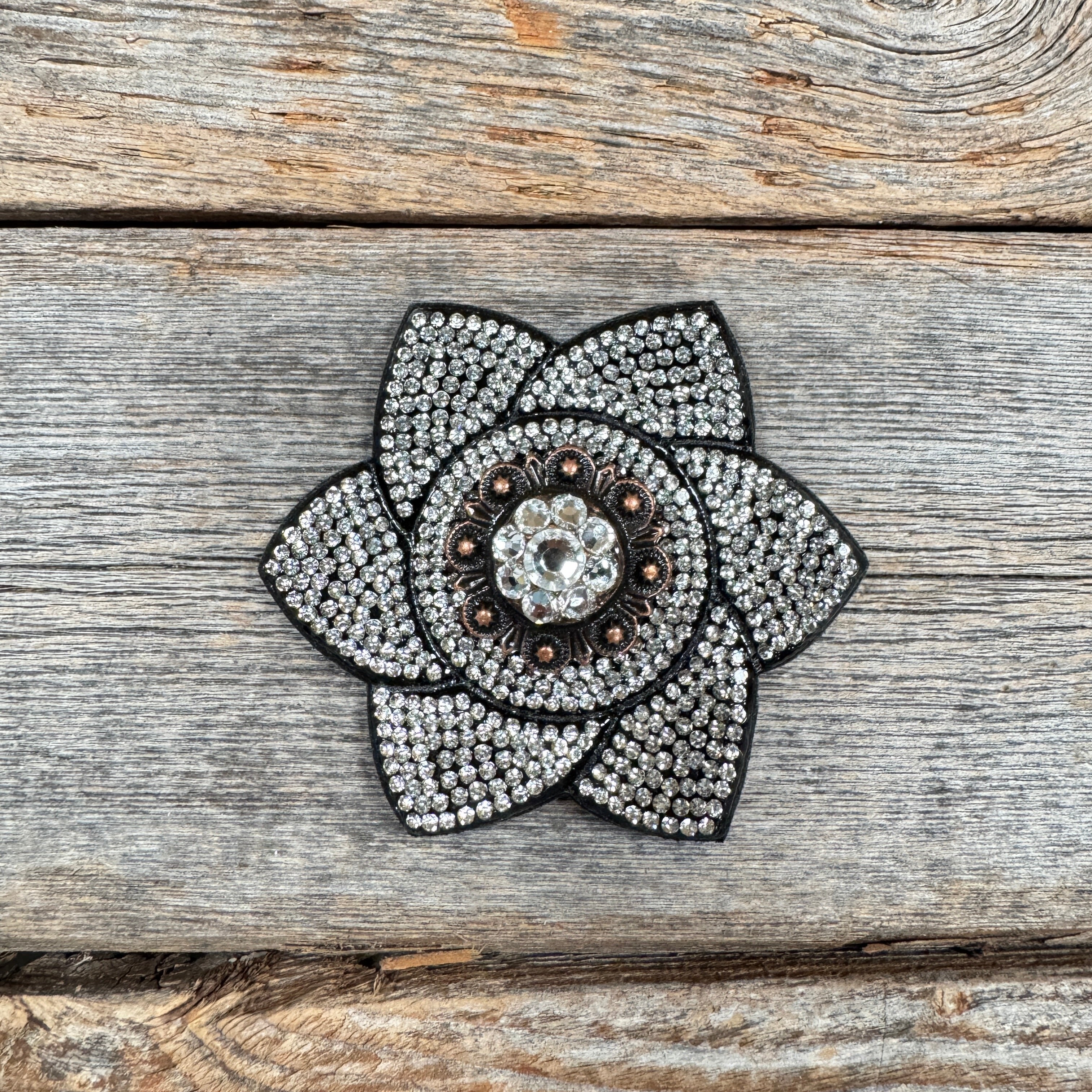 Black Pointed Flower Rhinestone Rosette - Assorted Conchos
