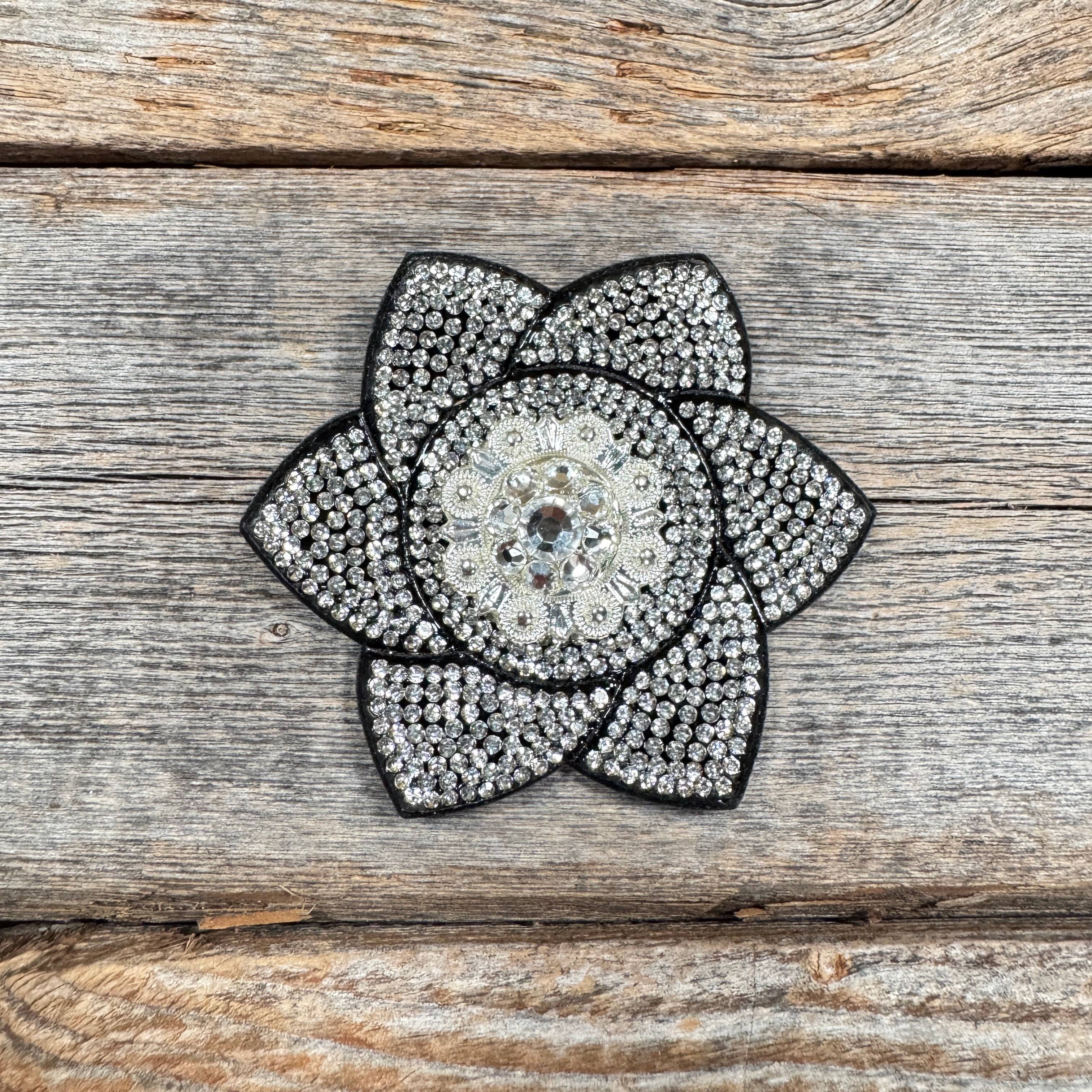 Black Pointed Flower Rhinestone Rosette - Assorted Conchos