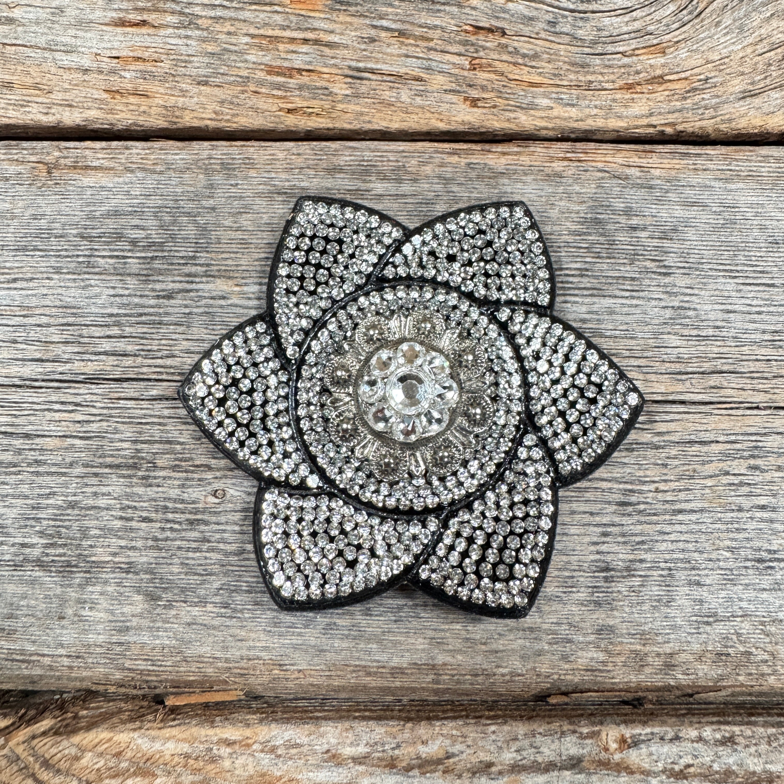 Black Pointed Flower Rhinestone Rosette - Assorted Conchos