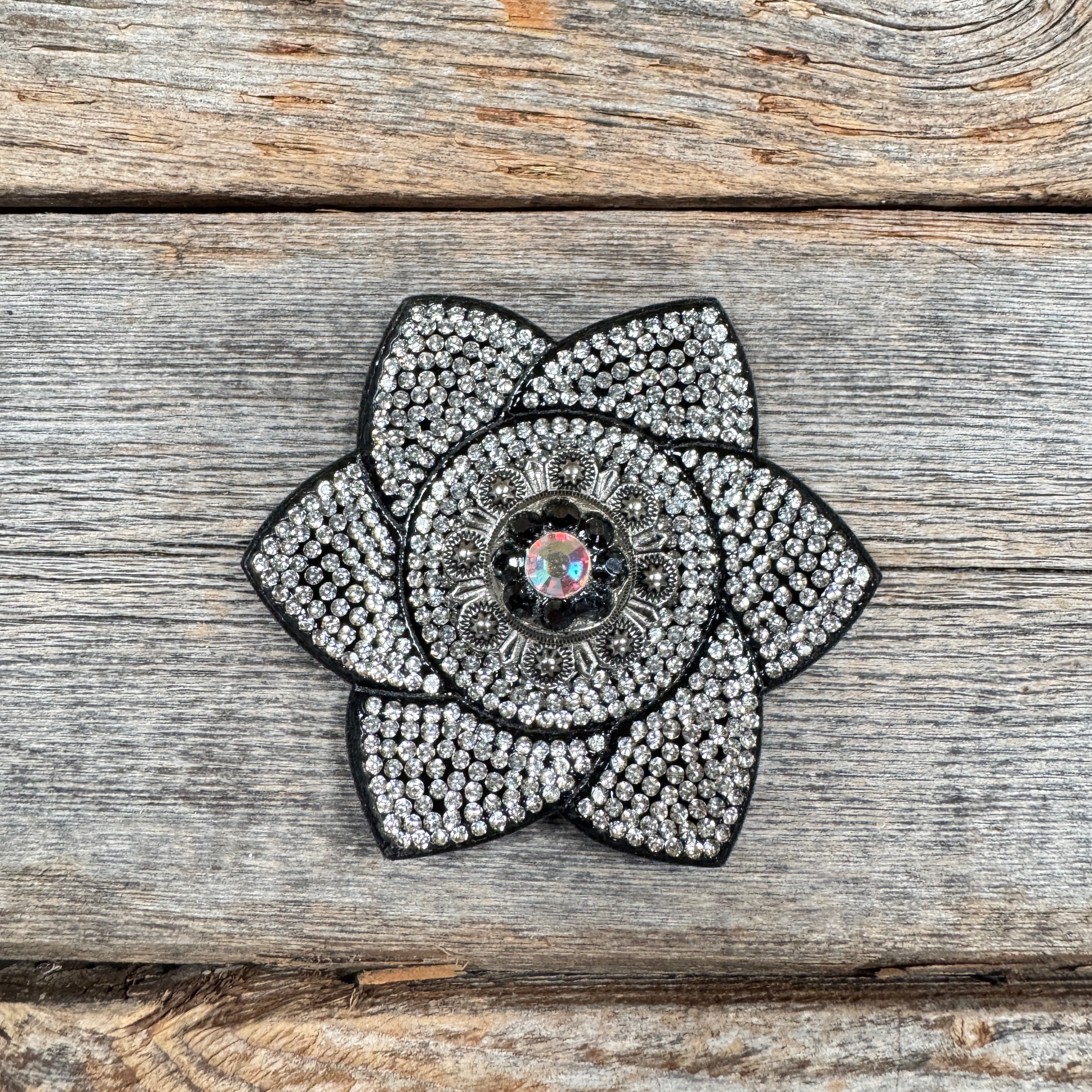 Black Pointed Flower Rhinestone Rosette - Assorted Conchos