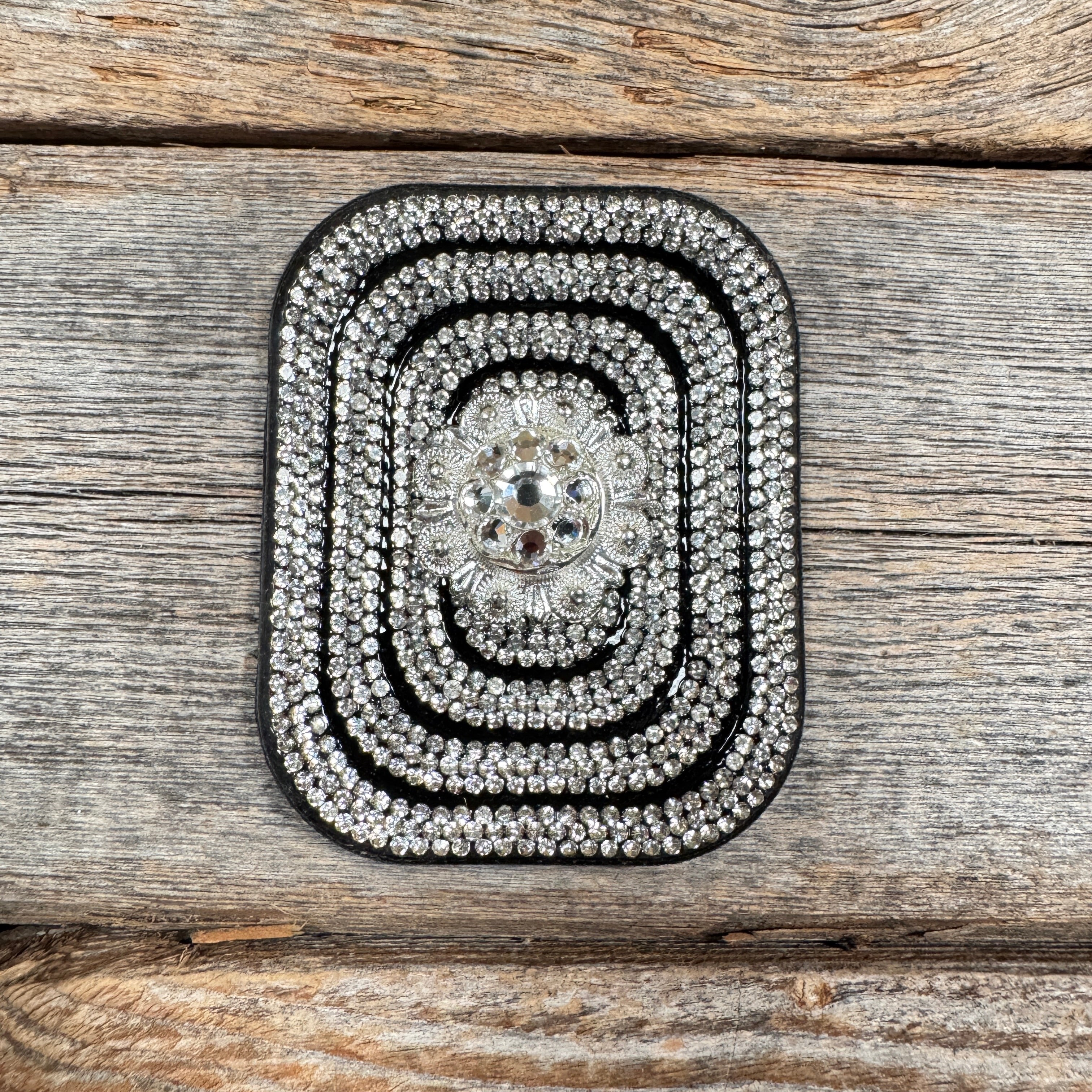 Black Rectangle Rhinestone Rosette - Assorted Conchos
