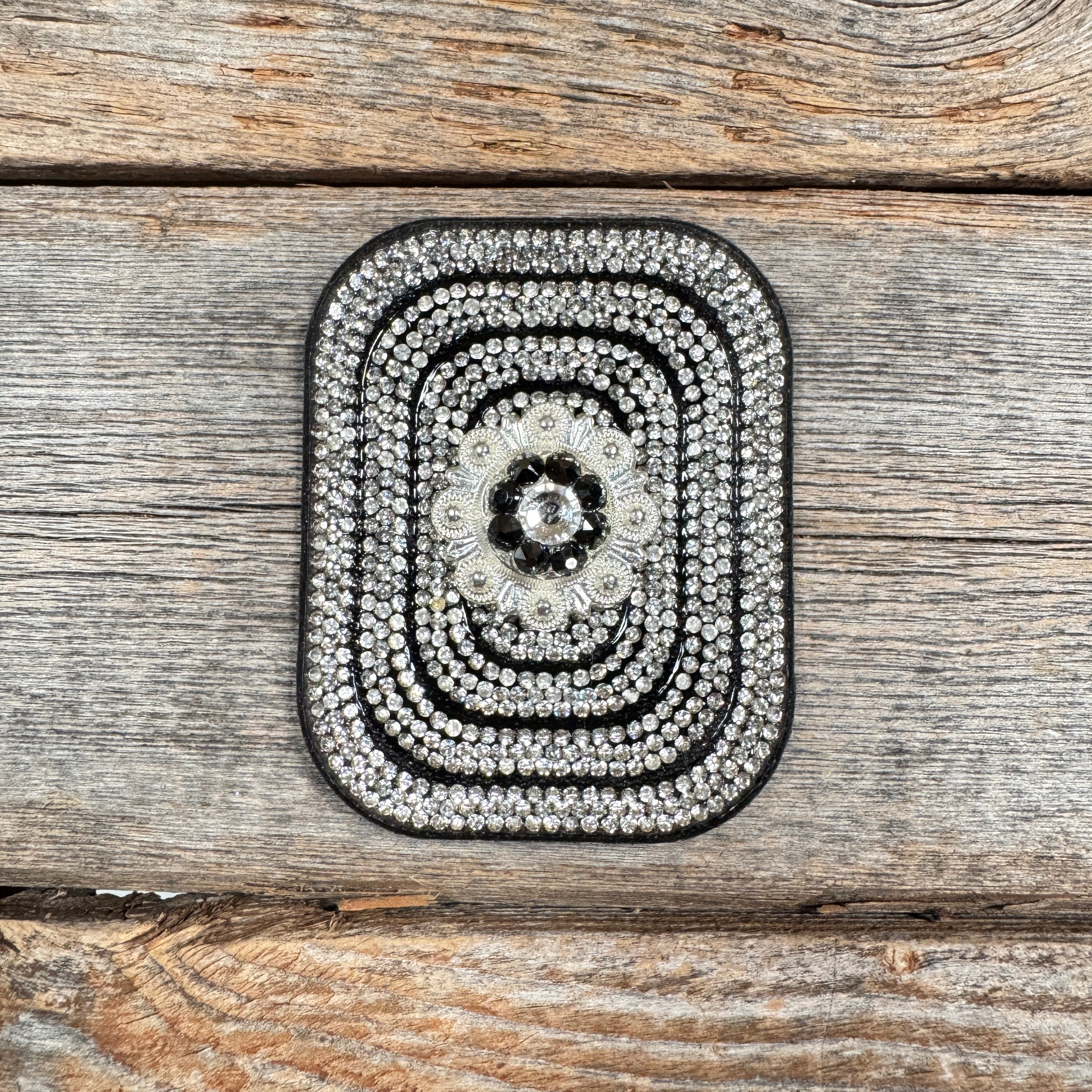 Black Rectangle Rhinestone Rosette - Assorted Conchos
