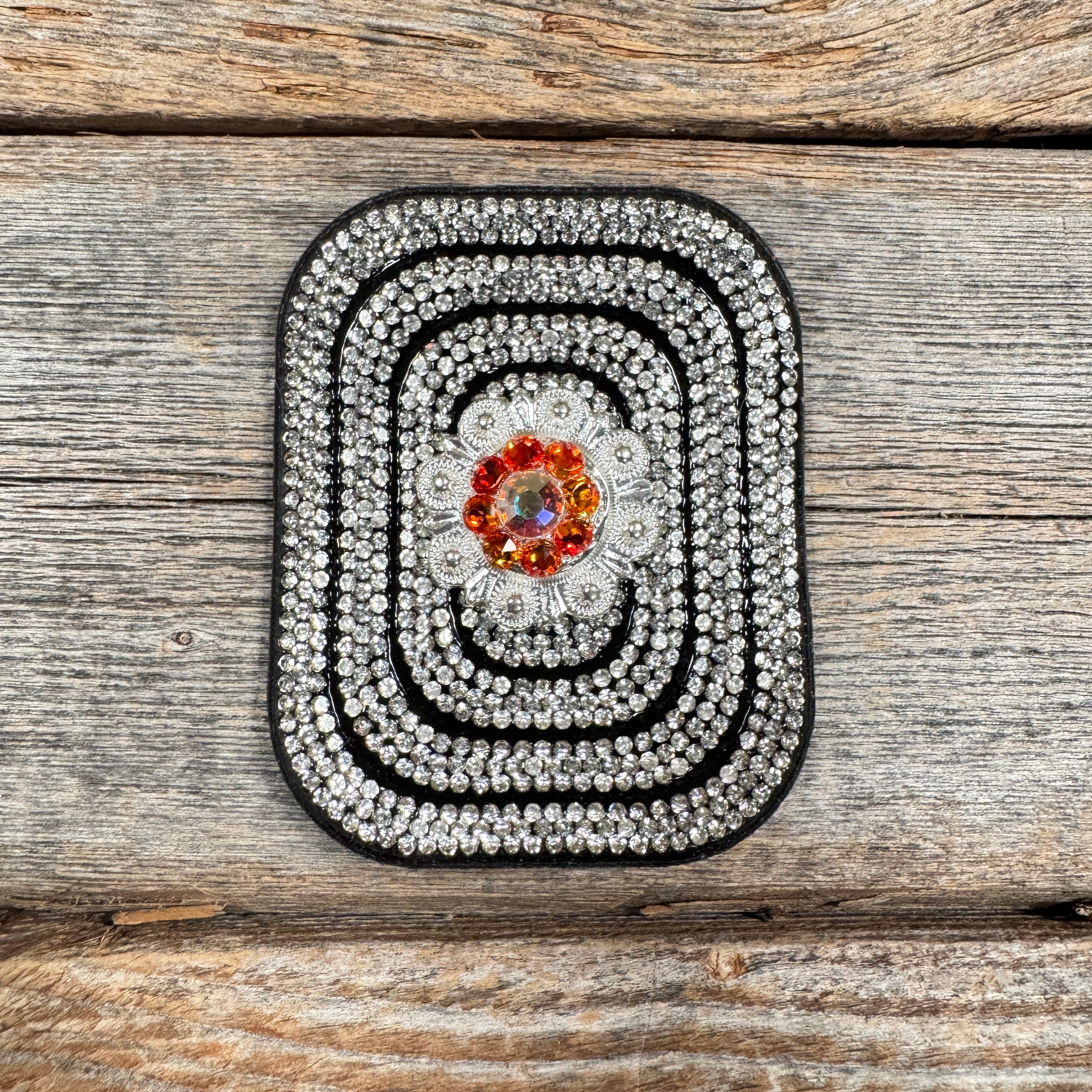 Black Rectangle Rhinestone Rosette - Assorted Conchos