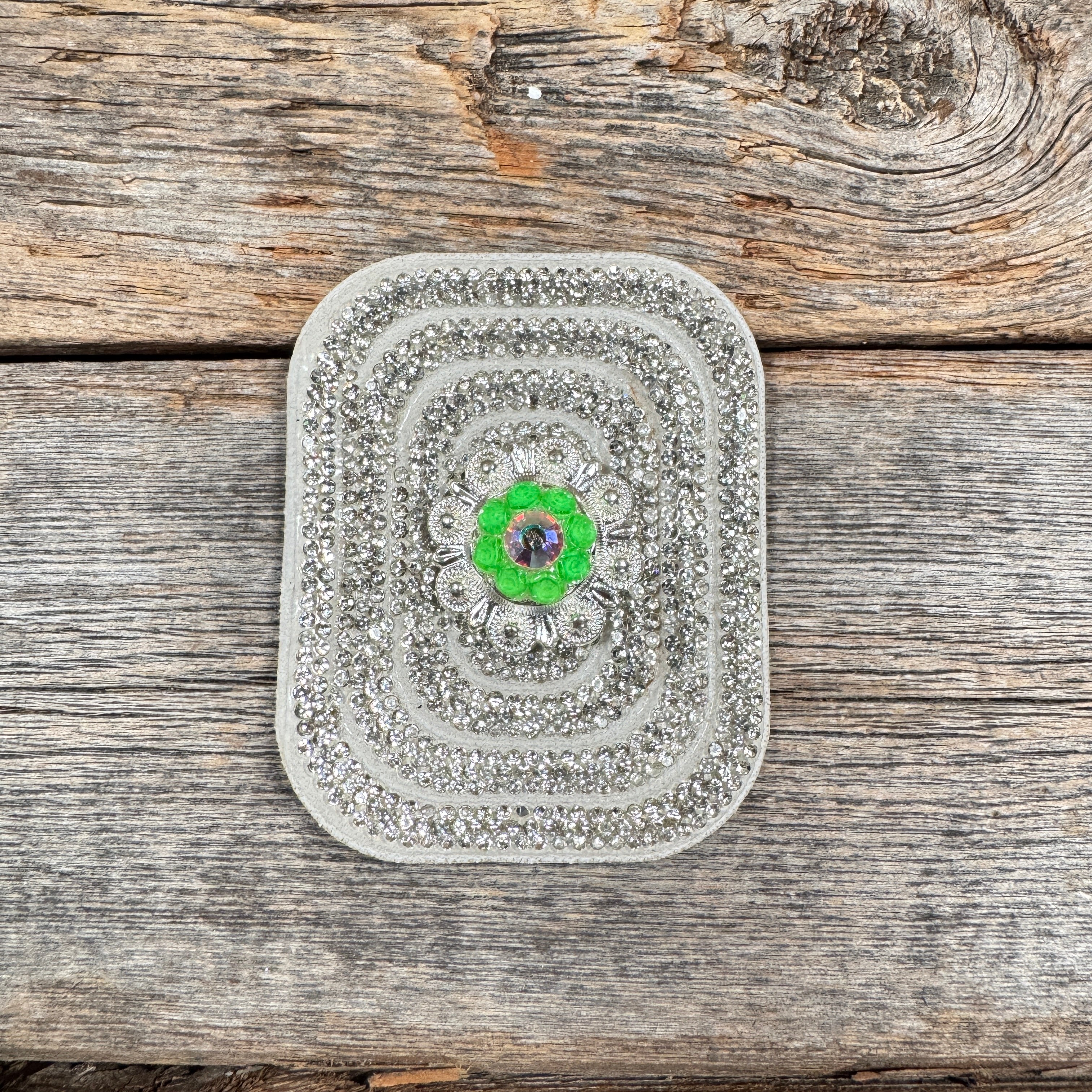 White Rectangle Rhinestone Rosette - Assorted Conchos