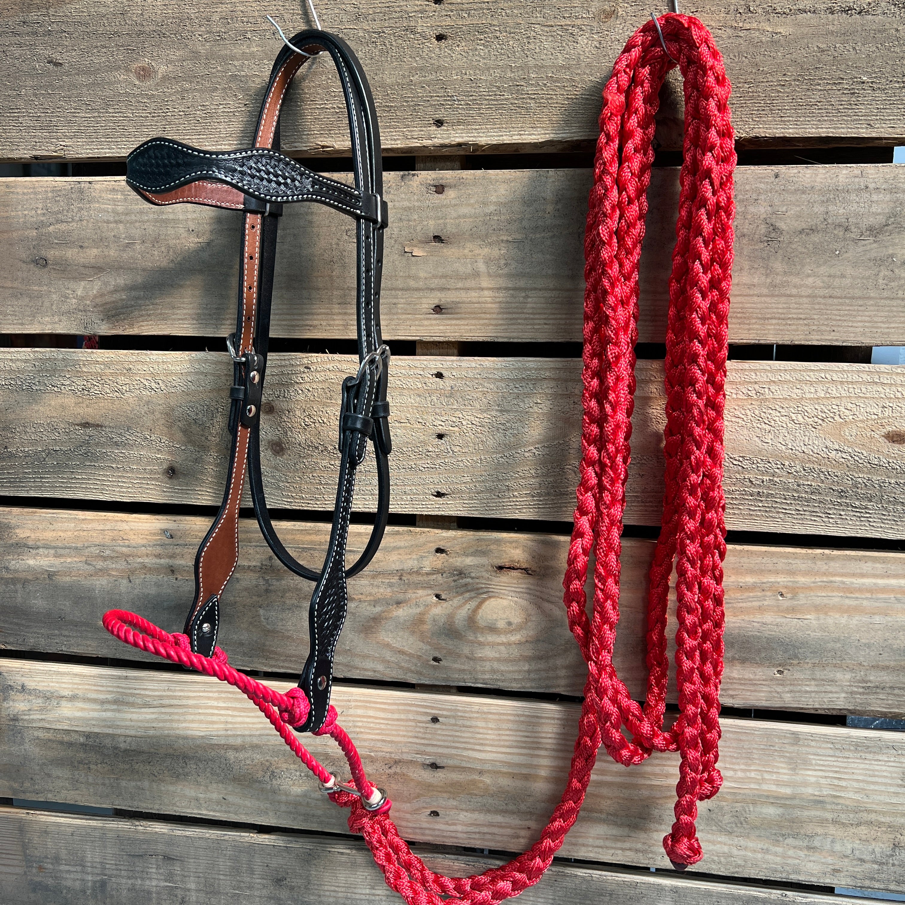 Black Basketweave Red Loping Hackamore #LHK002