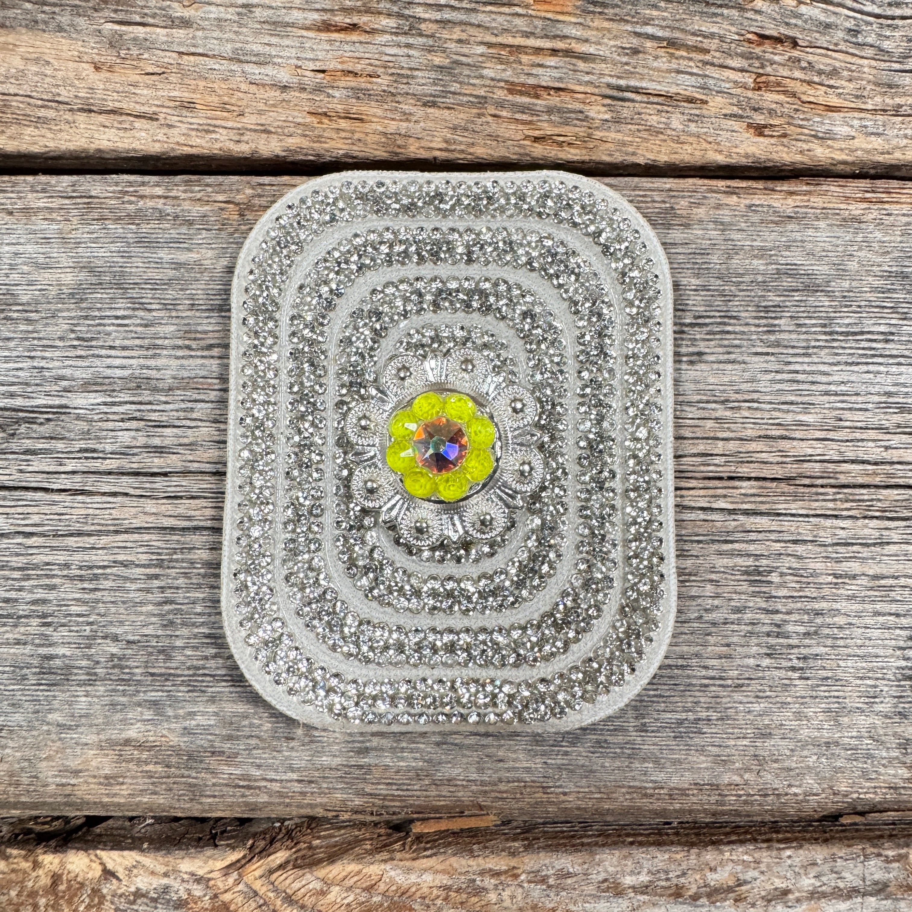 White Rectangle Rhinestone Rosette - Assorted Conchos
