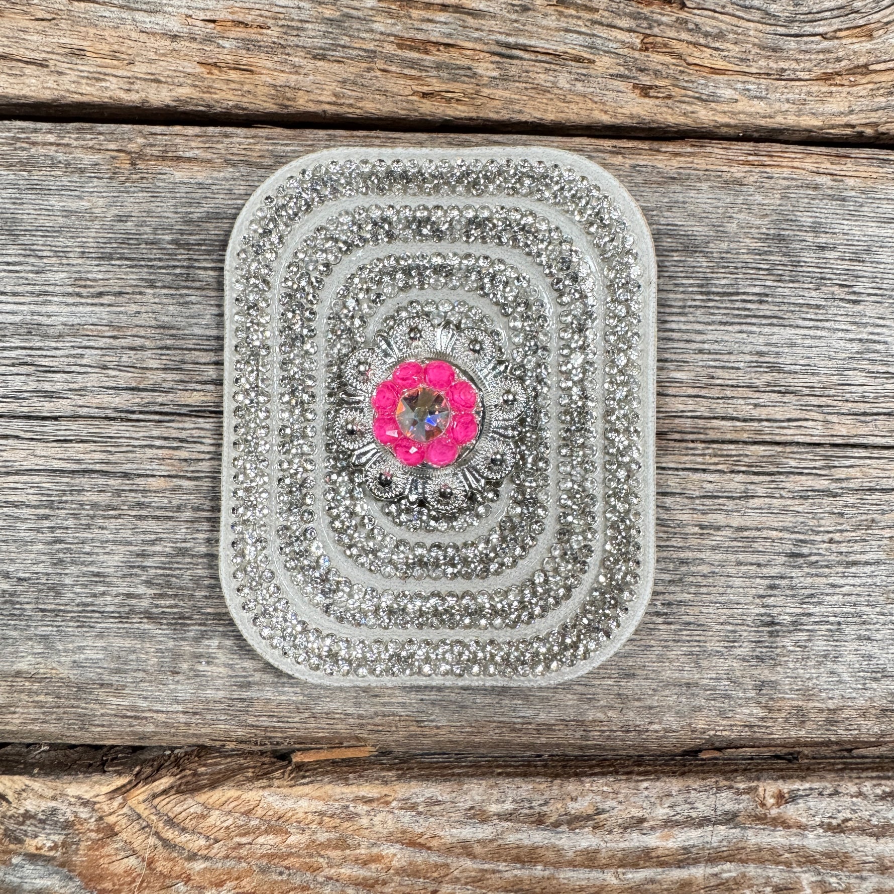 White Rectangle Rhinestone Rosette - Assorted Conchos