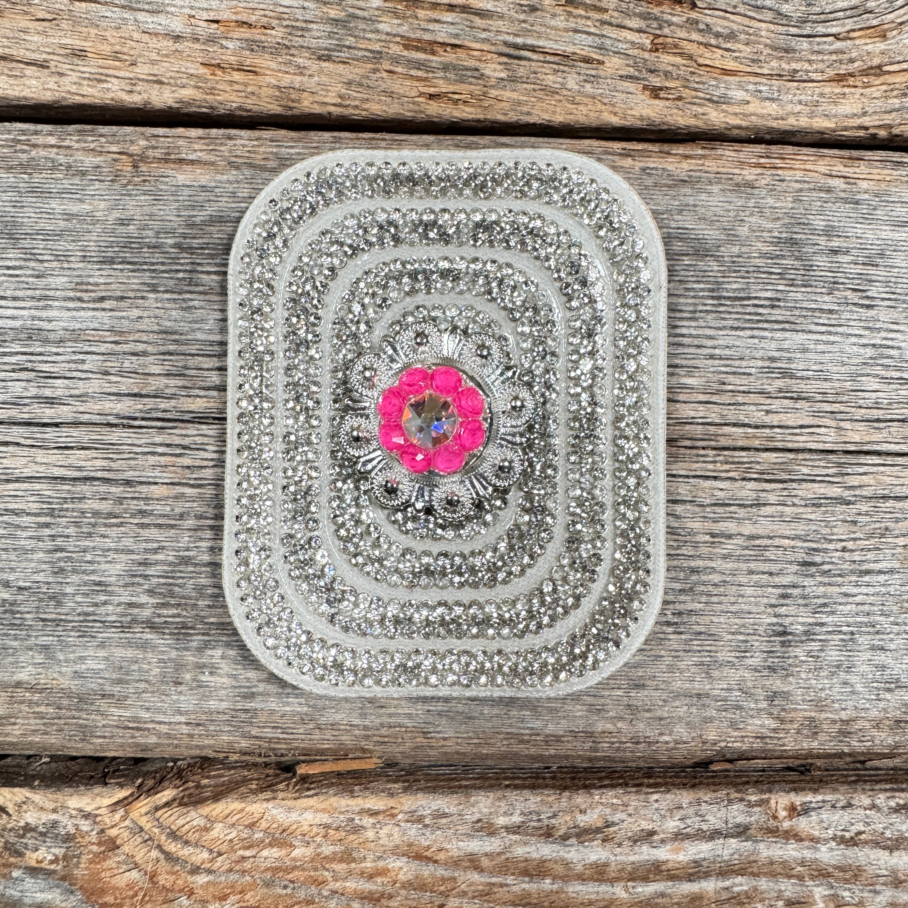 White Rectangle Rhinestone Rosette - Assorted Conchos