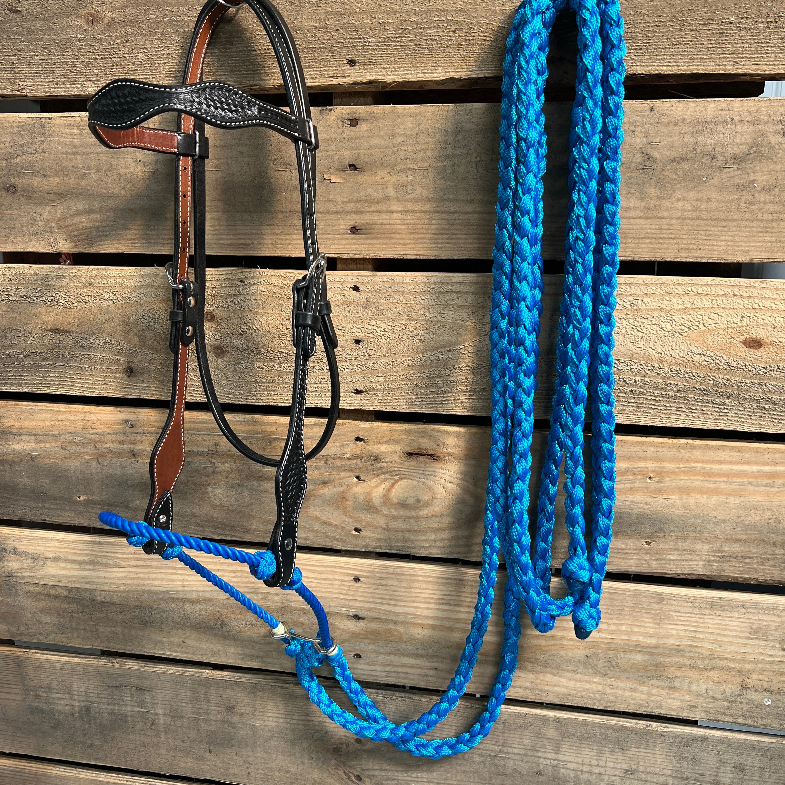 Black Basketweave Blue Loping Hackamore #LHK003