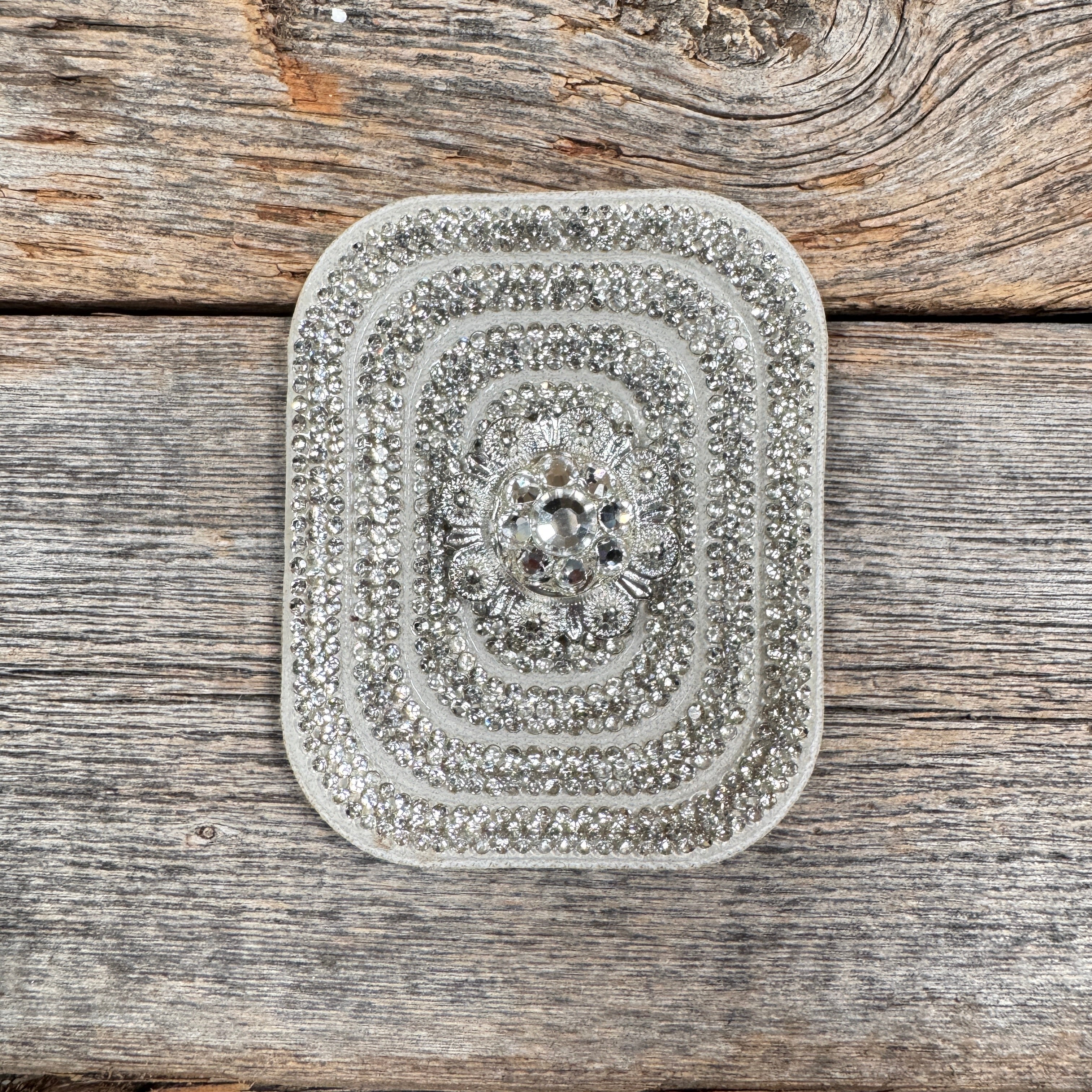 White Rectangle Rhinestone Rosette - Assorted Conchos