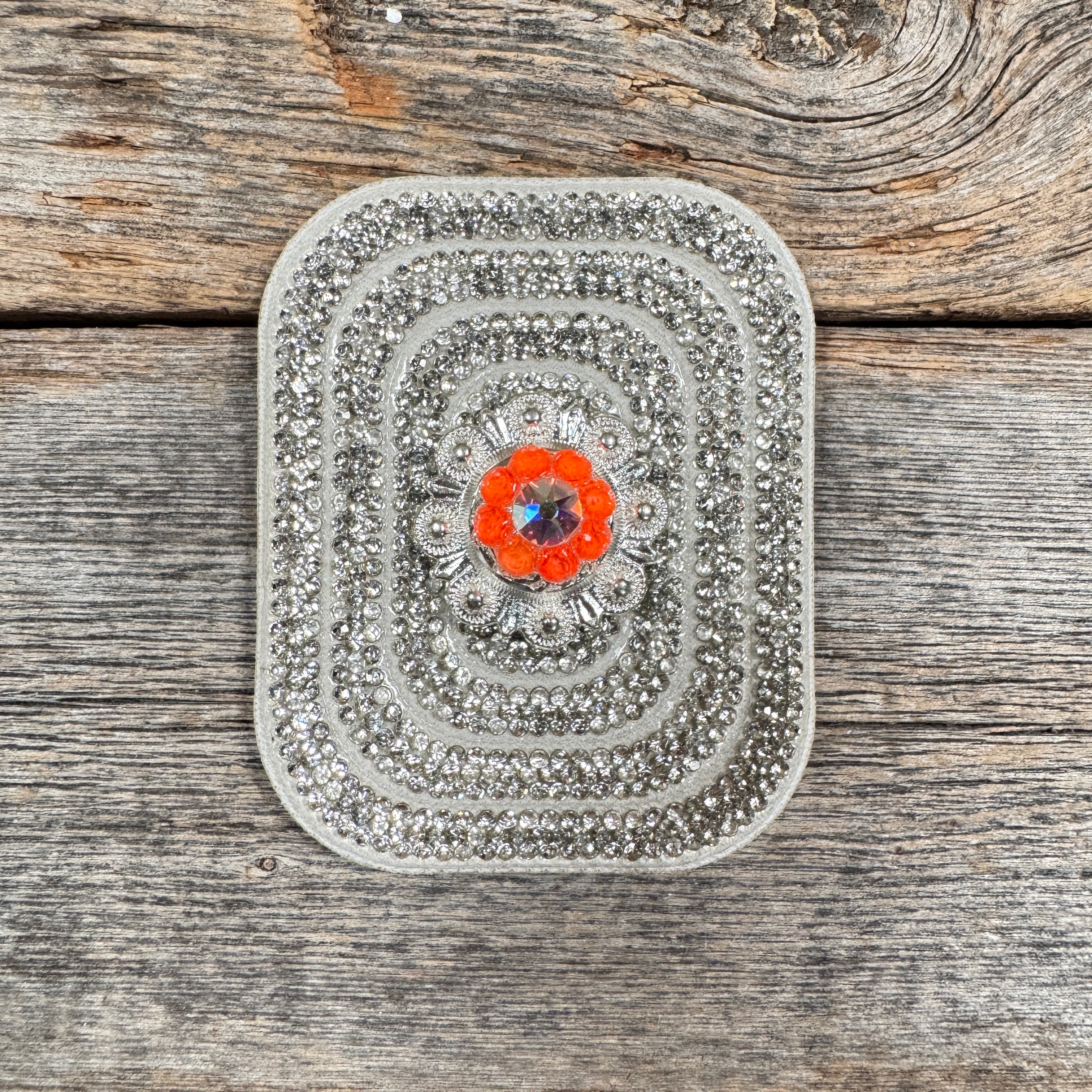 White Rectangle Rhinestone Rosette - Assorted Conchos