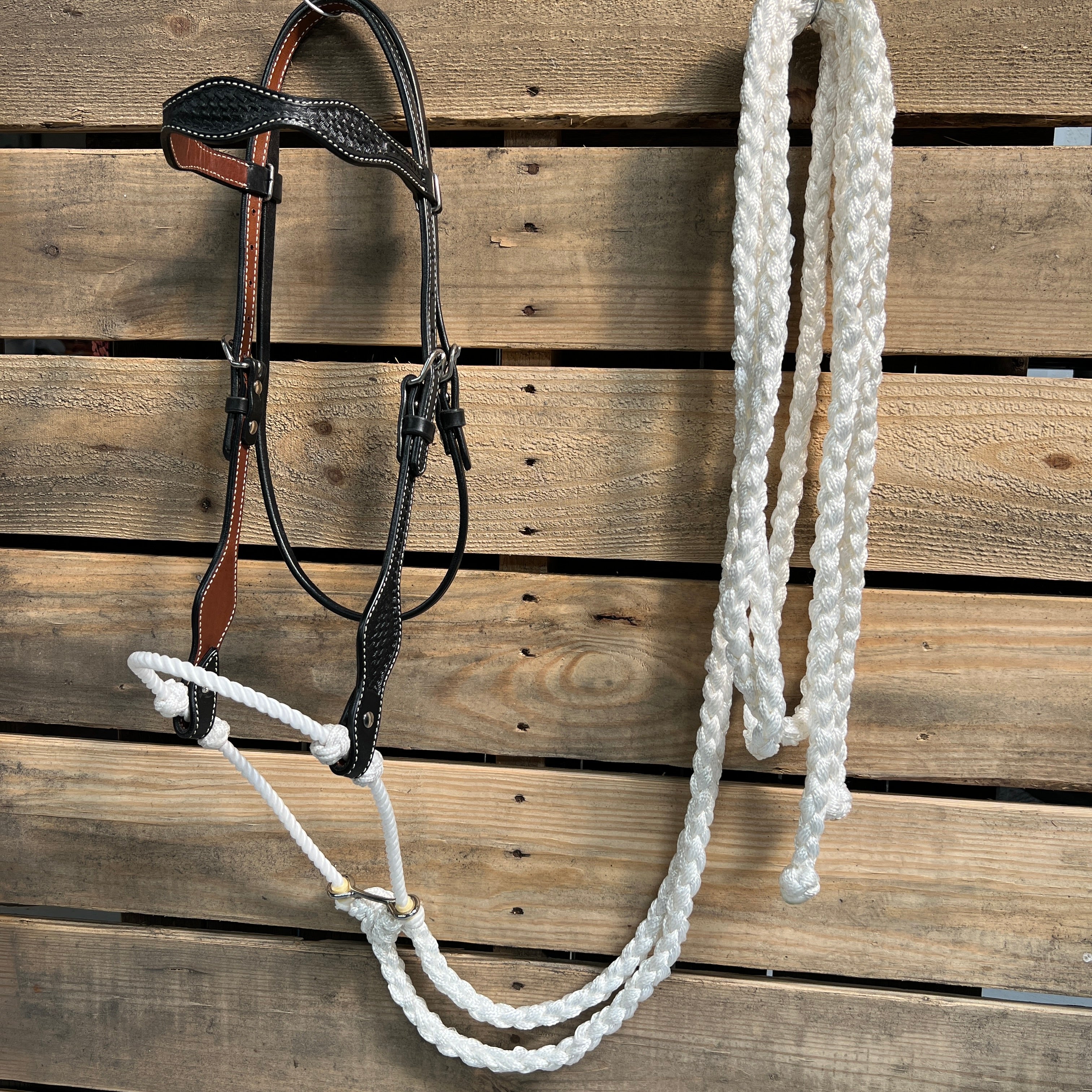 Black Basketweave White Loping Hackamore #LHK004