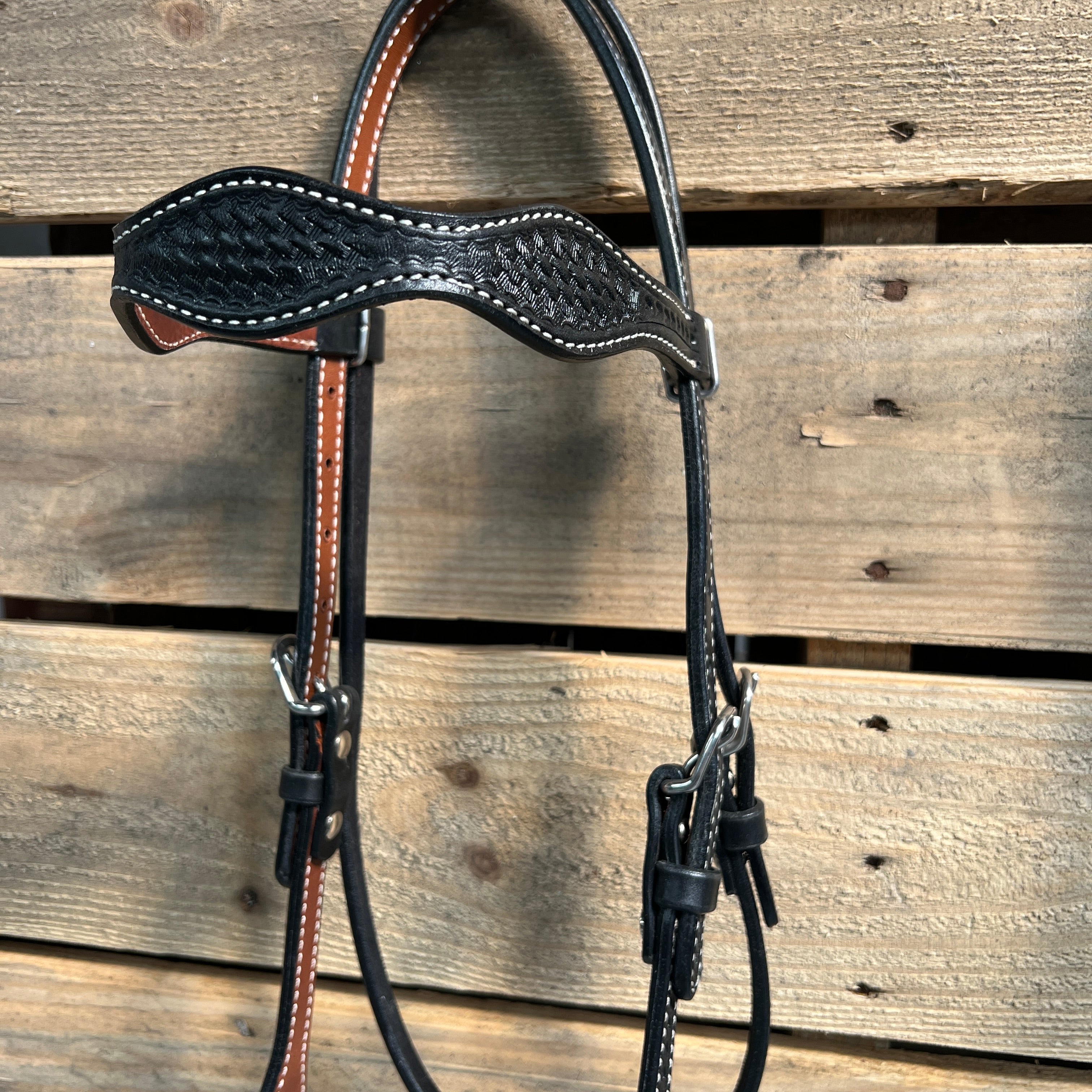Black Basketweave White Loping Hackamore #LHK004