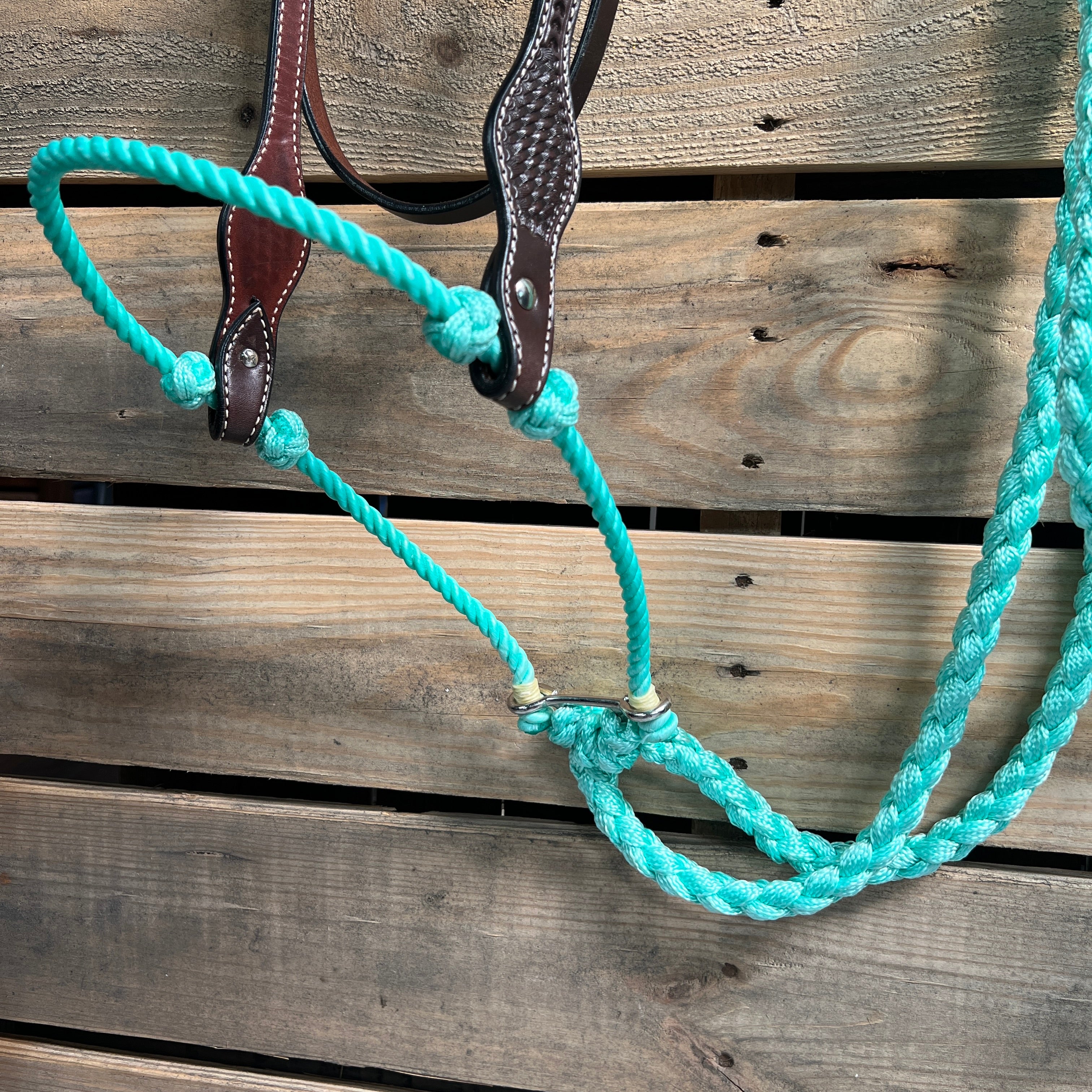Dark Oil Basketweave Seafoam Loping Hackamore #LHK005