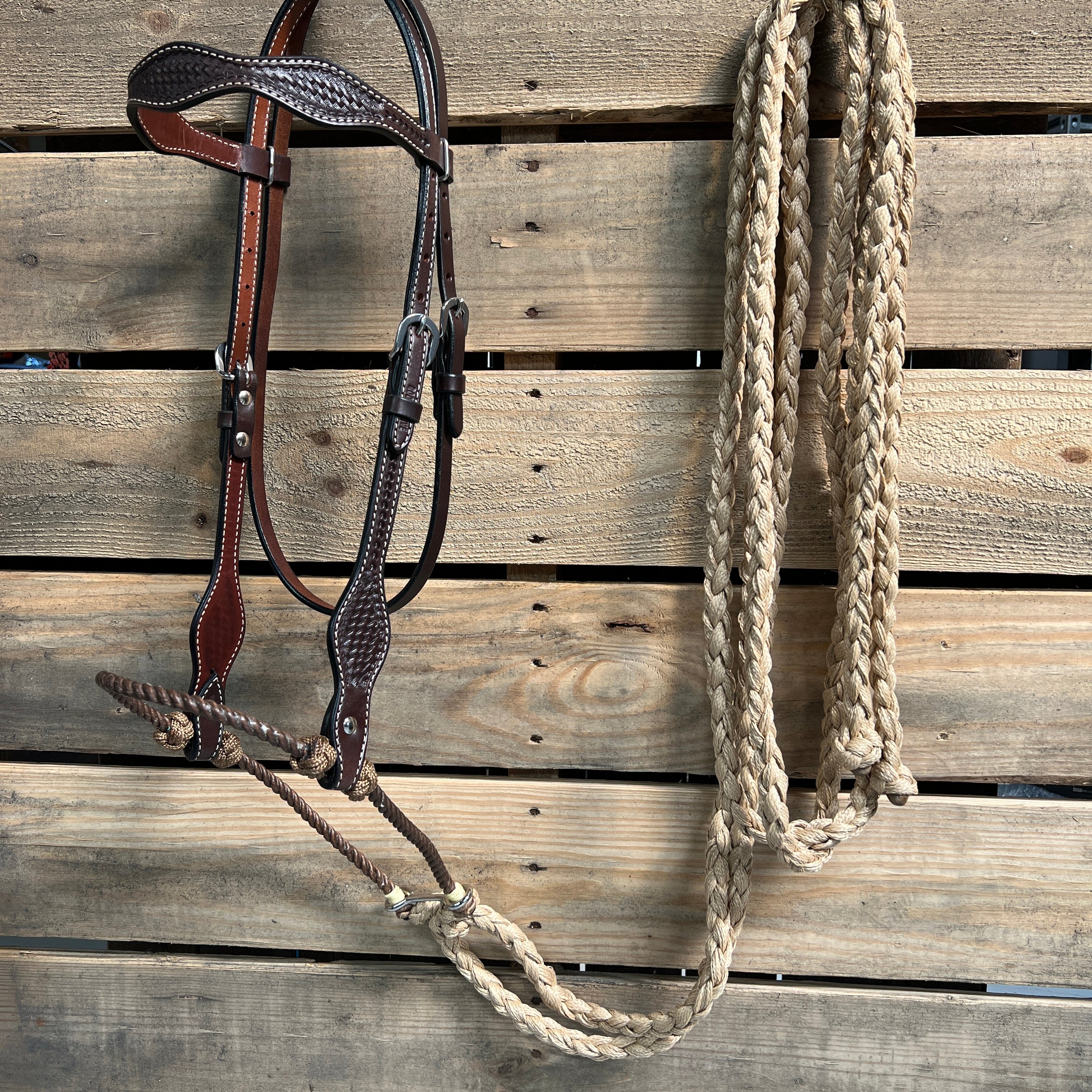 Dark Oil Basketweave Tan Loping Hackamore #LHK006