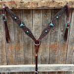 Hand Painted Steer Head and Turquoise One Ear and Breastcollar Tack Set