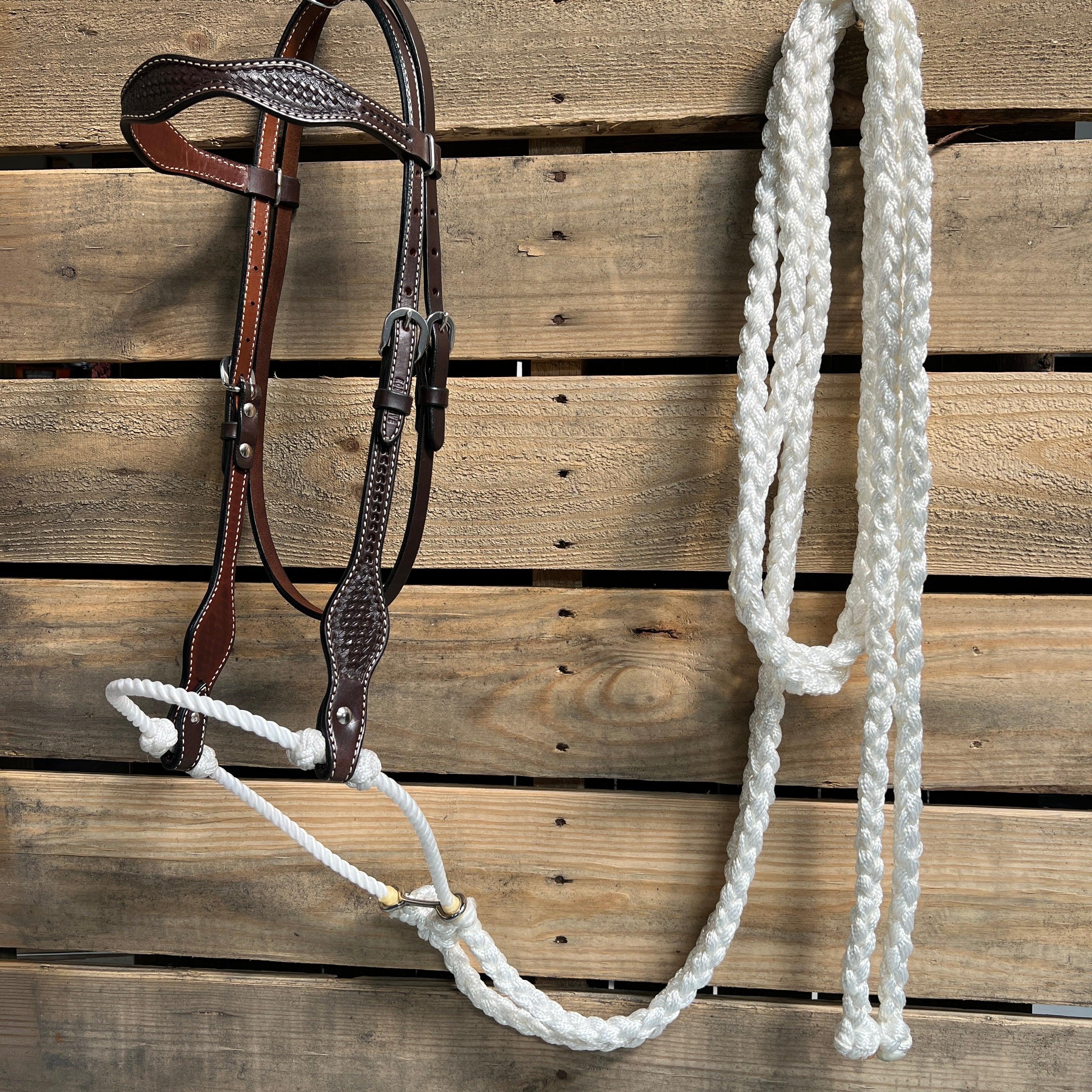 Dark Oil Basketweave White Loping Hackamore #LHK007